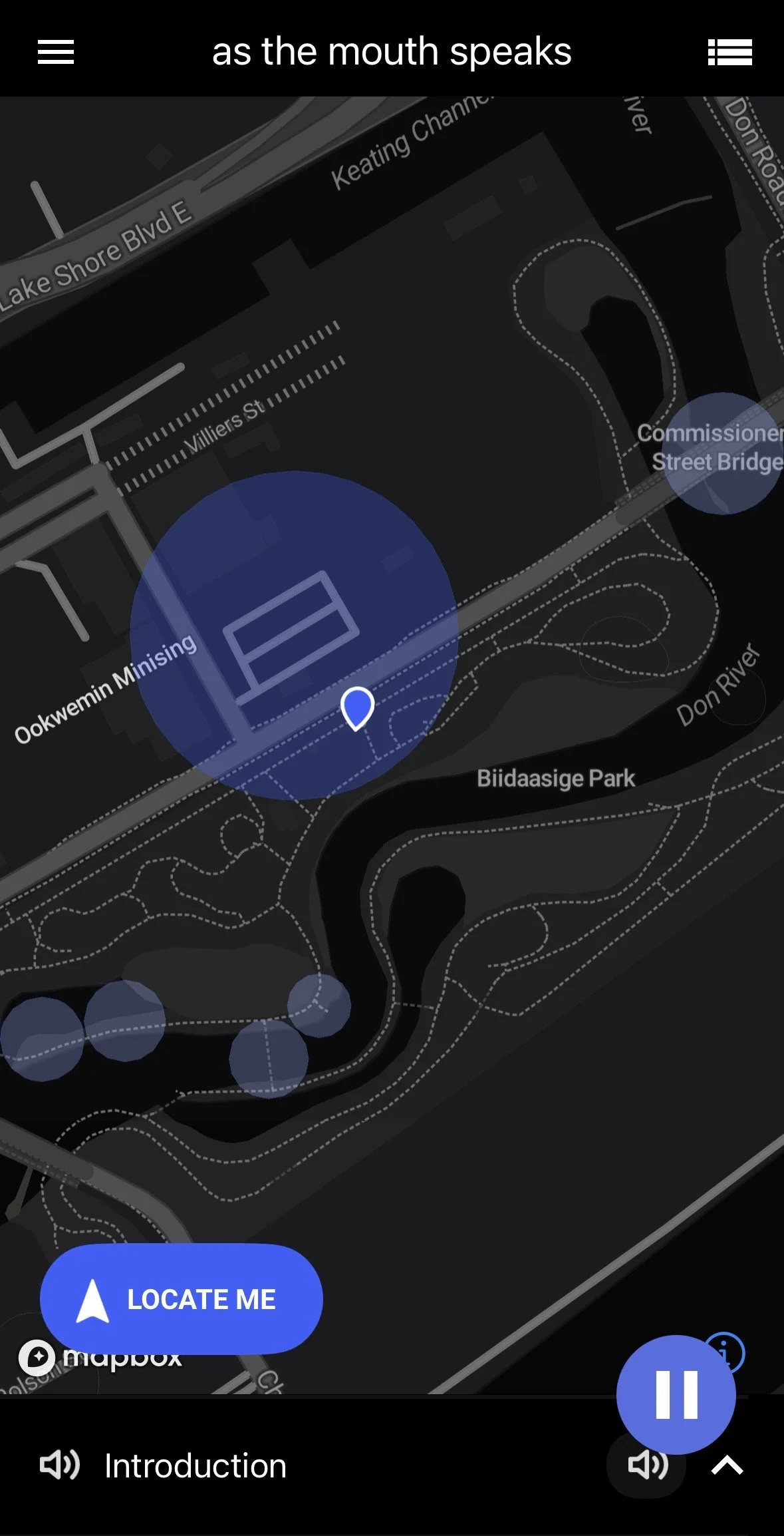   As the mouth speaks  (2026), geolocated soundwalk at Biidaasige Park hosted by  Echoes.xyz .    LISTEN HERE    As the mouth speaks  tends to relations-in-process during the revitalization of former marshland today known as Biidaasige Park on Ookwem