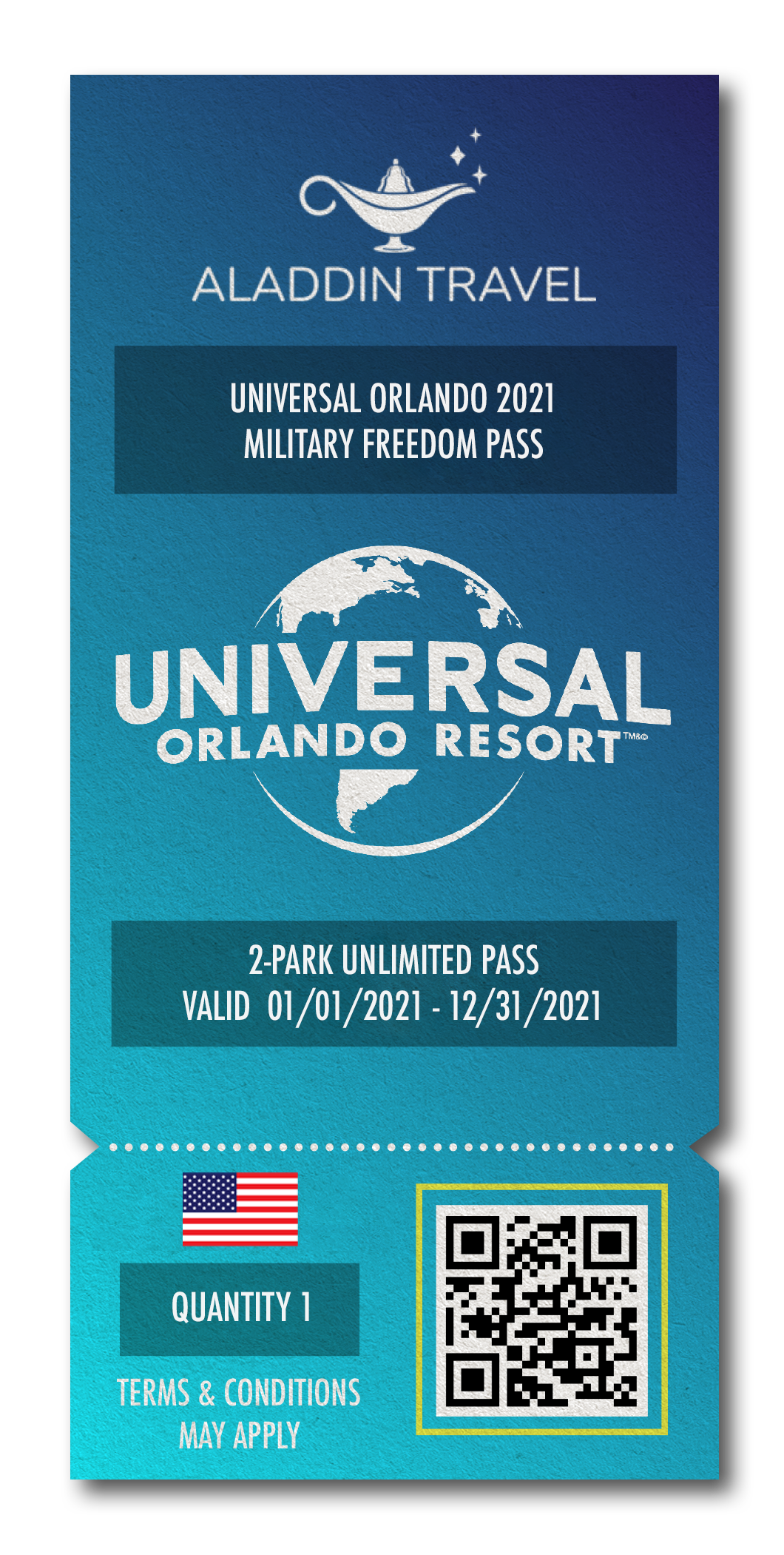 2 Park Universal Orlando 2021 Military Freedom Pass Child Aladdin Travel