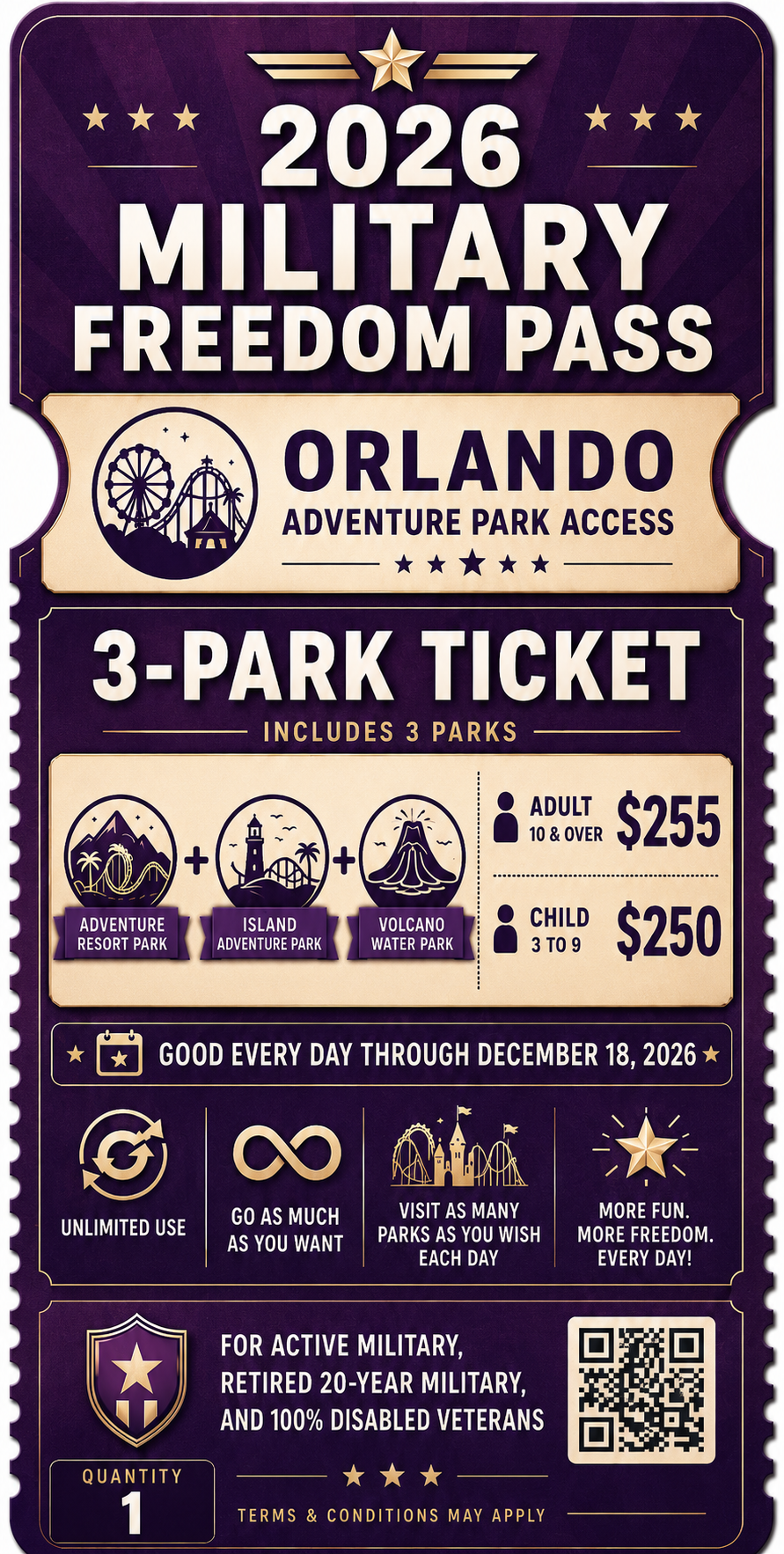Universal Studios Orlando - FREEDOM PASS for 2026 (EXP 12/18/2026)