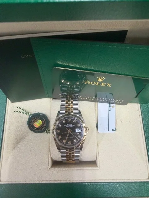 126233 ROLEX DATEJUST 36MM FACTORY BLACK DIAMOND DIAL