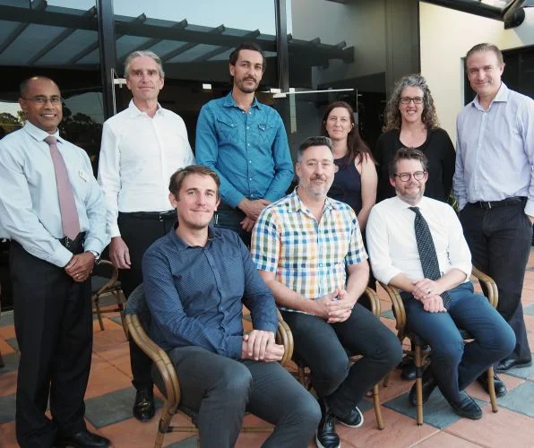 Front Row: Kris Mainstone; Chairman Philip Gresley and Mayor Dan Bull. Back: Planning and development services director Des Abel, Dominic Snellgrove, Patrick Miller, Lee Syminton, Carmel van Ruth and Deputy Mayor Chris Cornish.