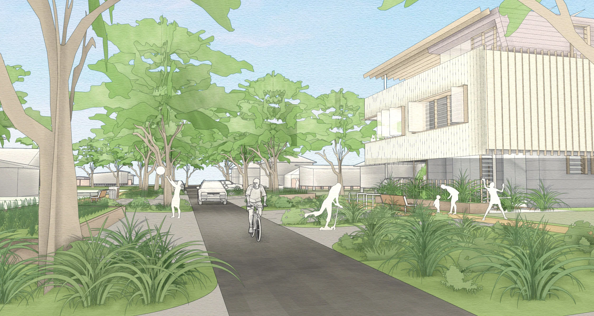 Our winning design, called The New Six Pack, re-imagines the suburban McMansion as a private community of 4-6 dwellings of differing size and type, with shared facilities.