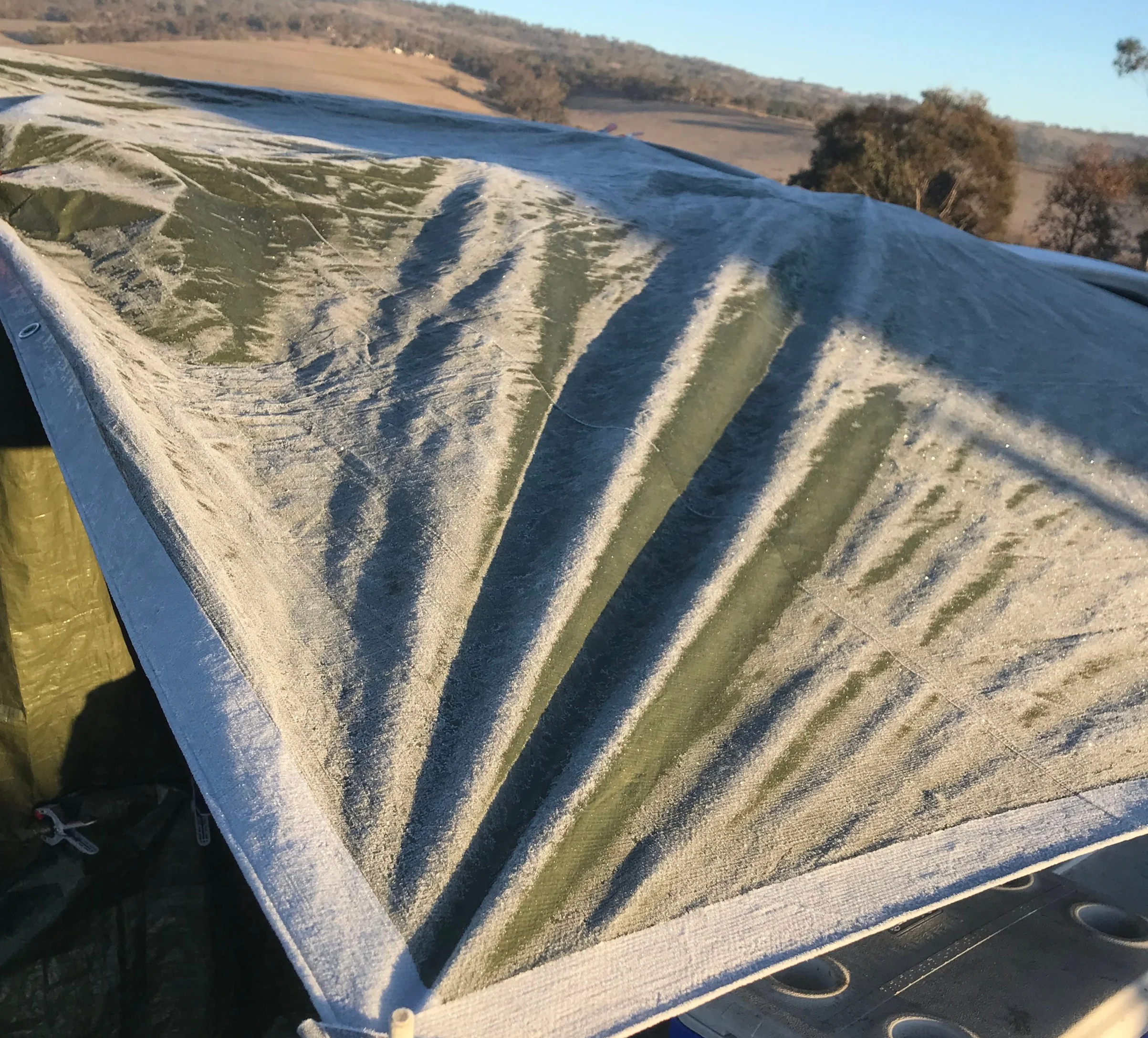 This is what a frozen tarpaulin looks like.