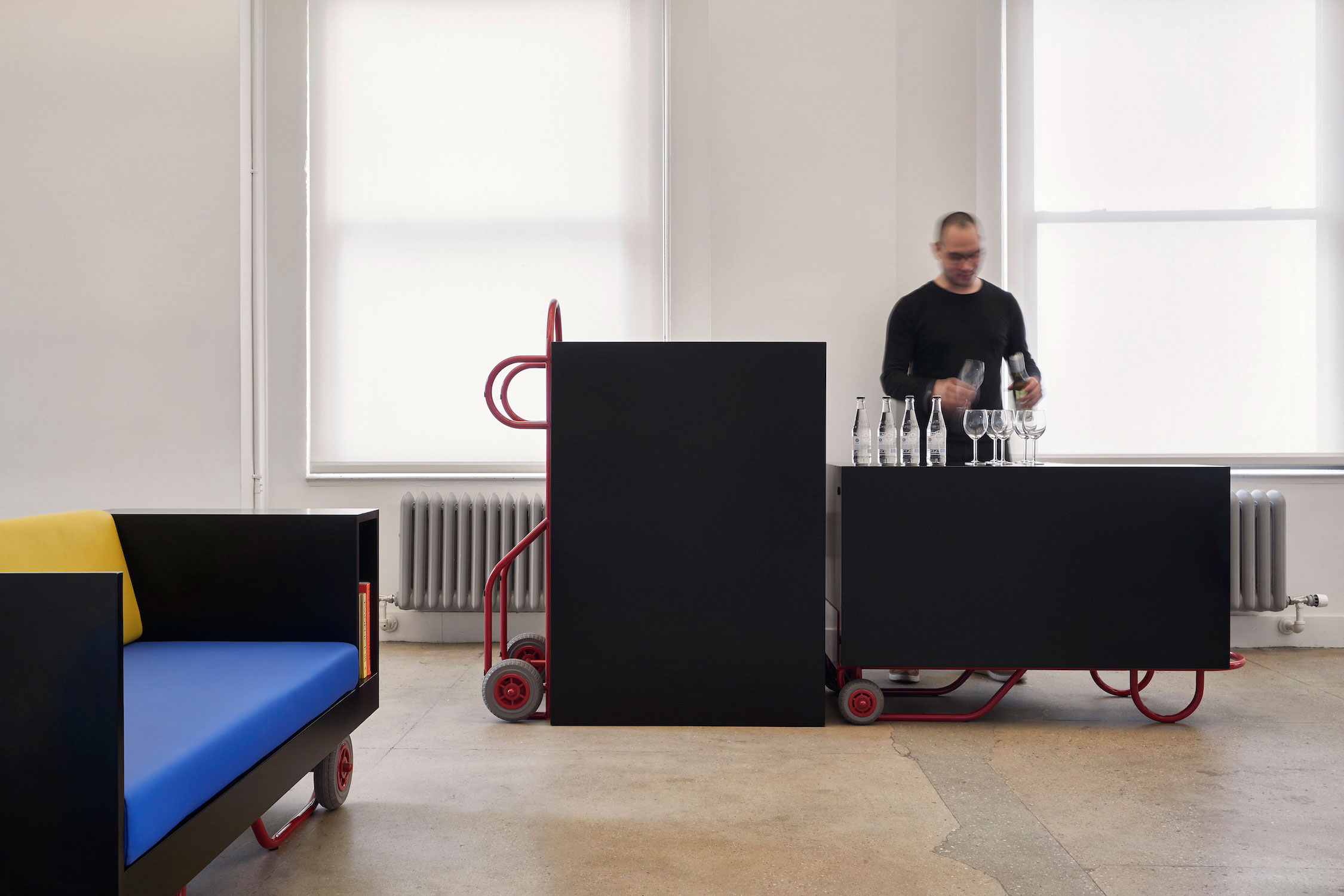 Cornell University has a studio for architecture students in New York City. Located in lower Manhattan. The 12,000 S.F. studio has about 3,000 S.F. dedicated to a multifunctional space that serves as reception, lounge, crit room and event space. Thi