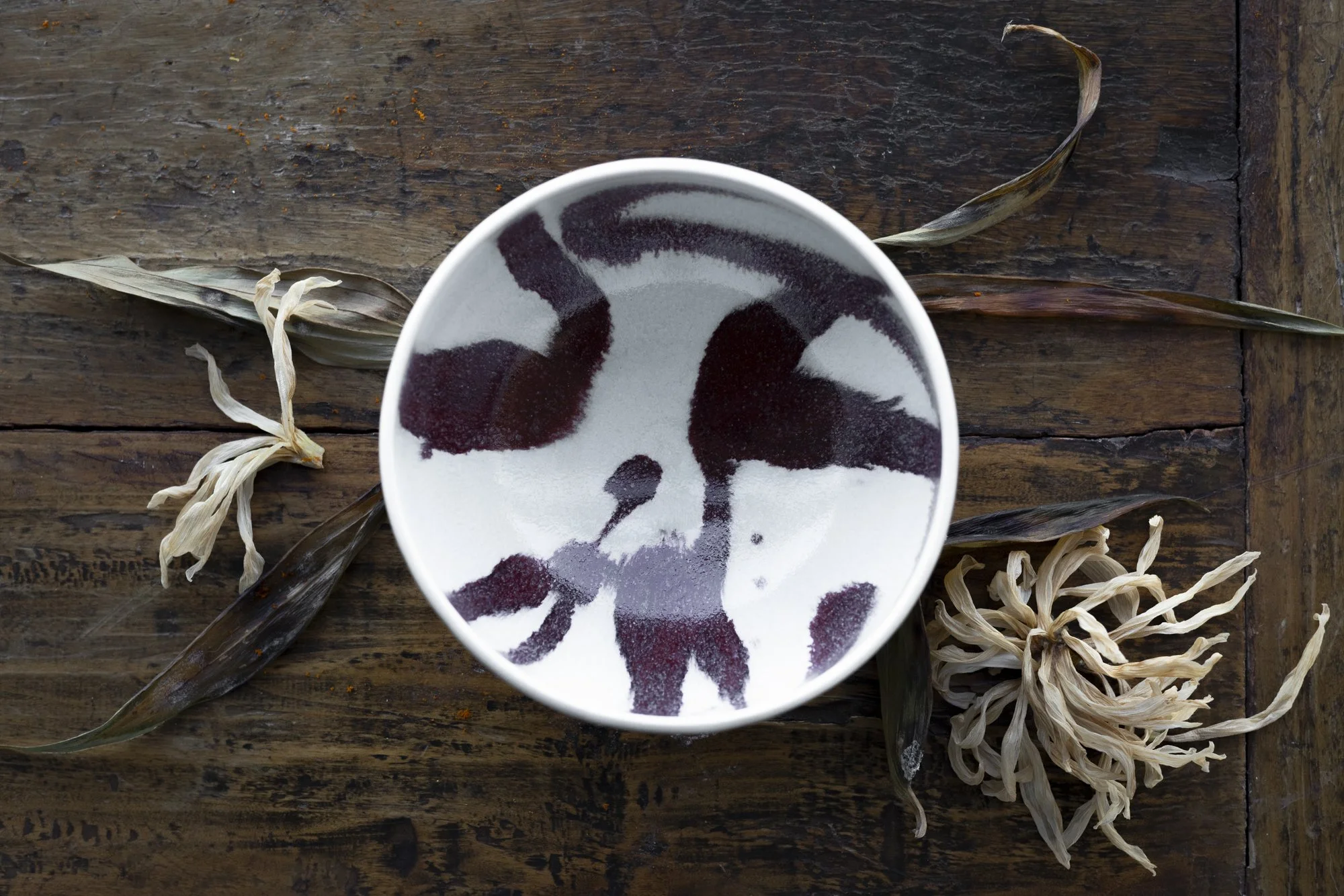 Lily Leaves and White Chrysanthemum