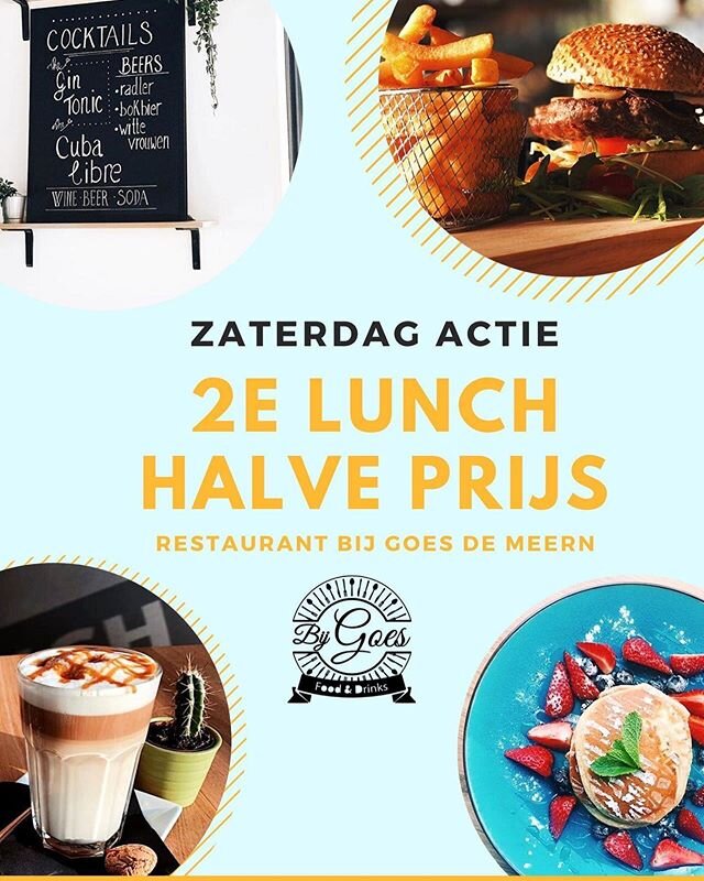 ⭐️⭐️ ZATERDAG ACTIE ⭐️⭐️ Wij zijn vanaf deze week ook op zaterdag open en hebben een nieuwe menukaart! Dat willen wij graag met jou vieren! Daarom geven wij 50% korting op de 2e lunchgerecht.

De actievoorwaarden zijn:
⭐️ Alleen op reservering via te