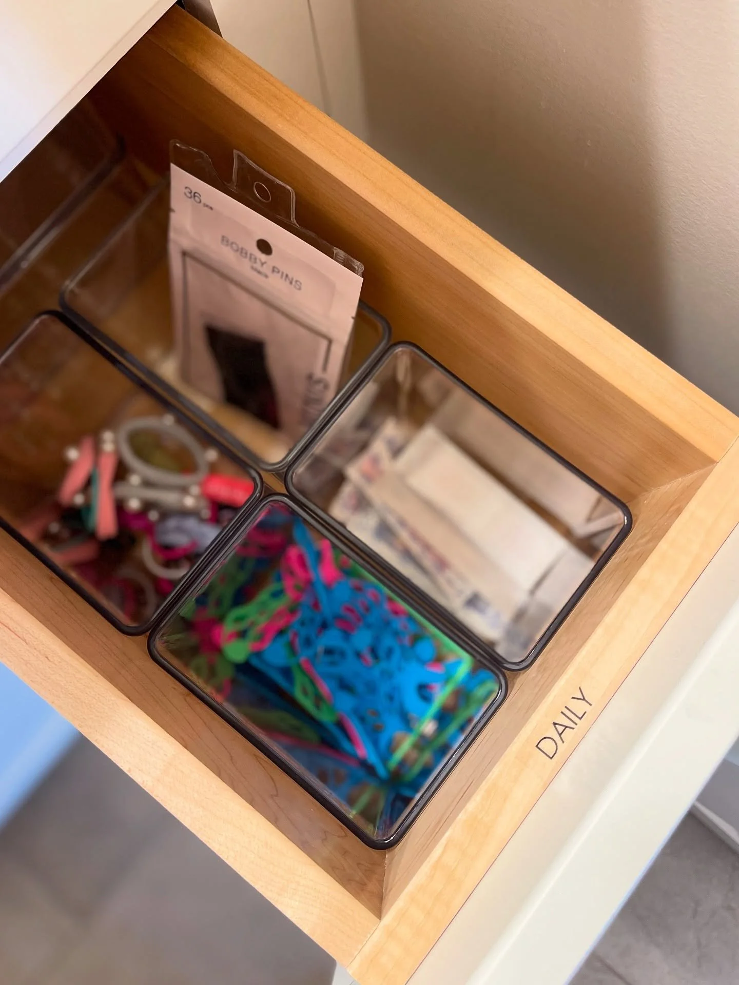 This may not look like a capital-S System, but it is!

A labeled daily drawer in a child&rsquo;s bathroom keeps the little things (hairbrush, elastics, toothpaste, toothbrush) easy to find and easy to put away.

Giving everyday essentials a home mean