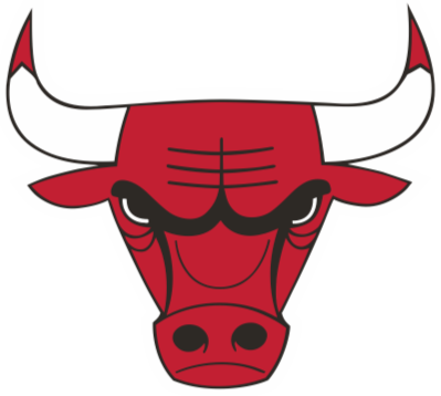 Illustration of a red bull's head with large curved horns and black eyes.