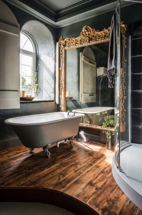 Okay, I may just be a sucker for gold mirrors, but there’s something about lounging in an opulent tub , in a sun-soaked room, with a massive gilded mirror that feels like the ultimate leo essence to me.