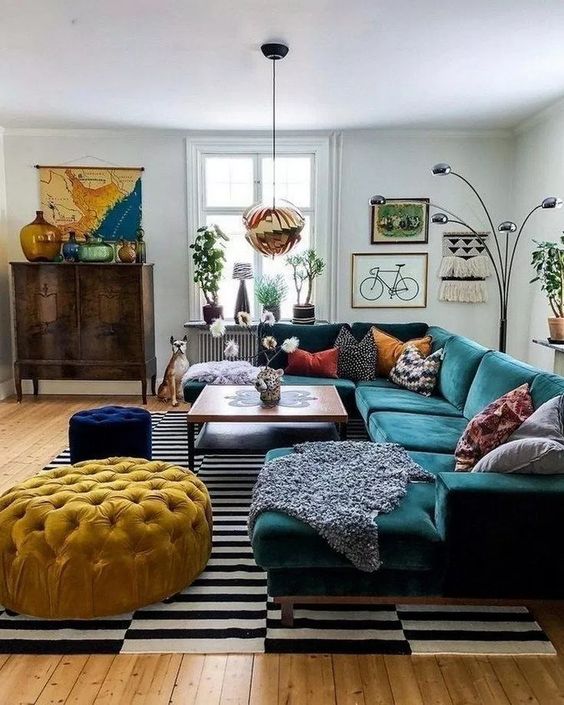 A well balanced space , with a variety of large scaled pieces.
