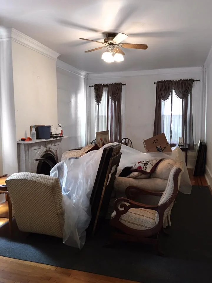 After the wallpaper was painstakingly removed.