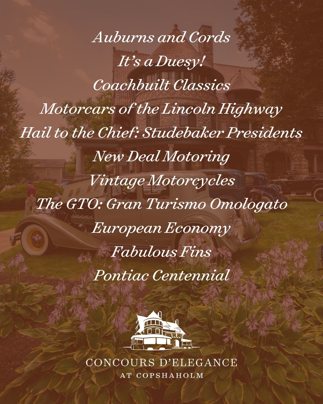 Our class list for the 2026 Concours d'Elegance at Copshaholm looks incredible! Which classes are you most excited for?