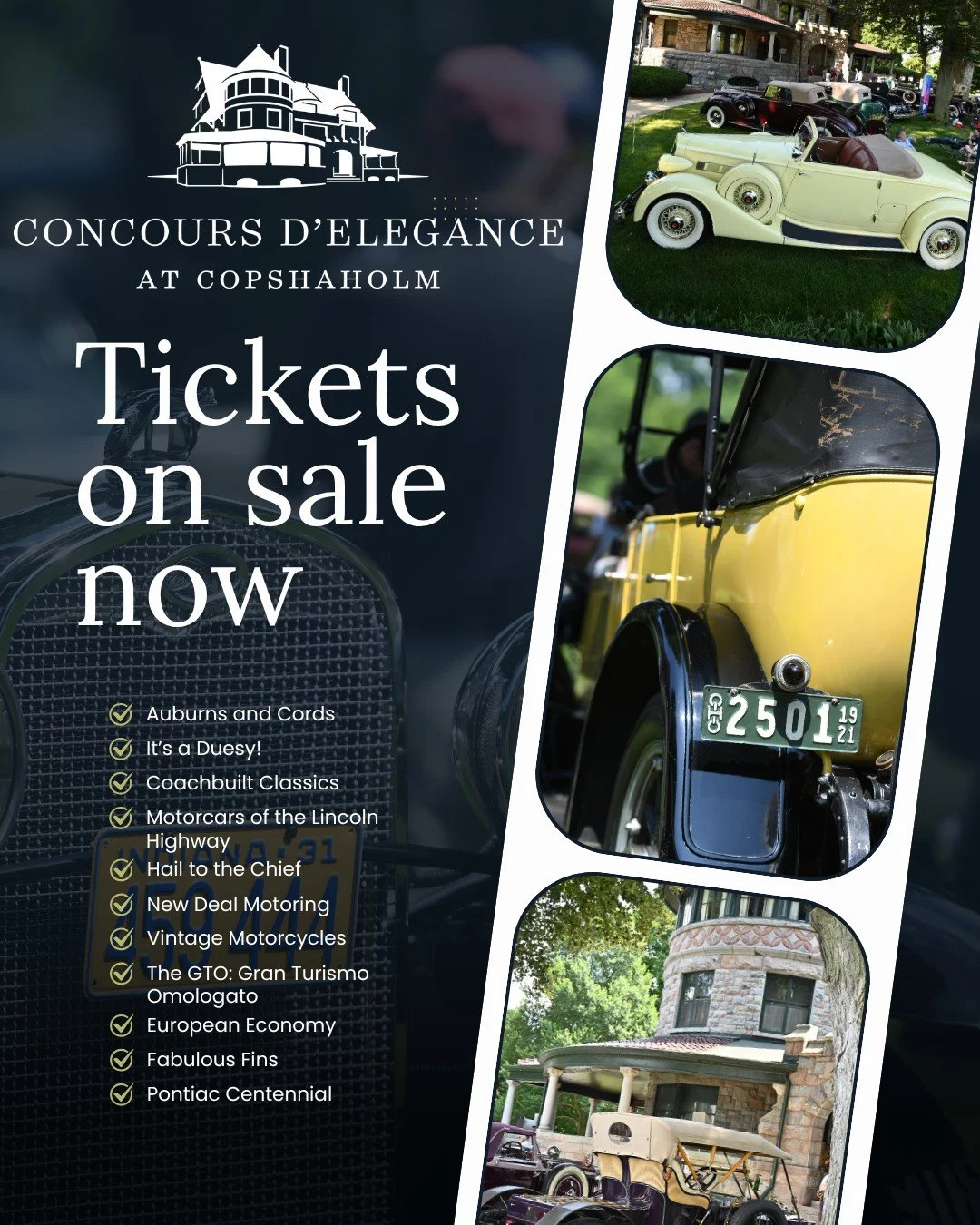 Take a look at all of our classes for this year&rsquo;s Concours d&rsquo;Elegance! Buy tickets now to witness them in person on July 11. Ticket link in in our bio.