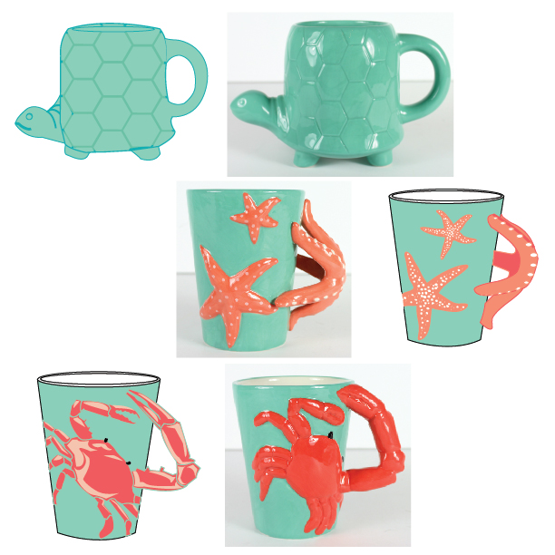 Turtle, Starfish, & Crab Mugs