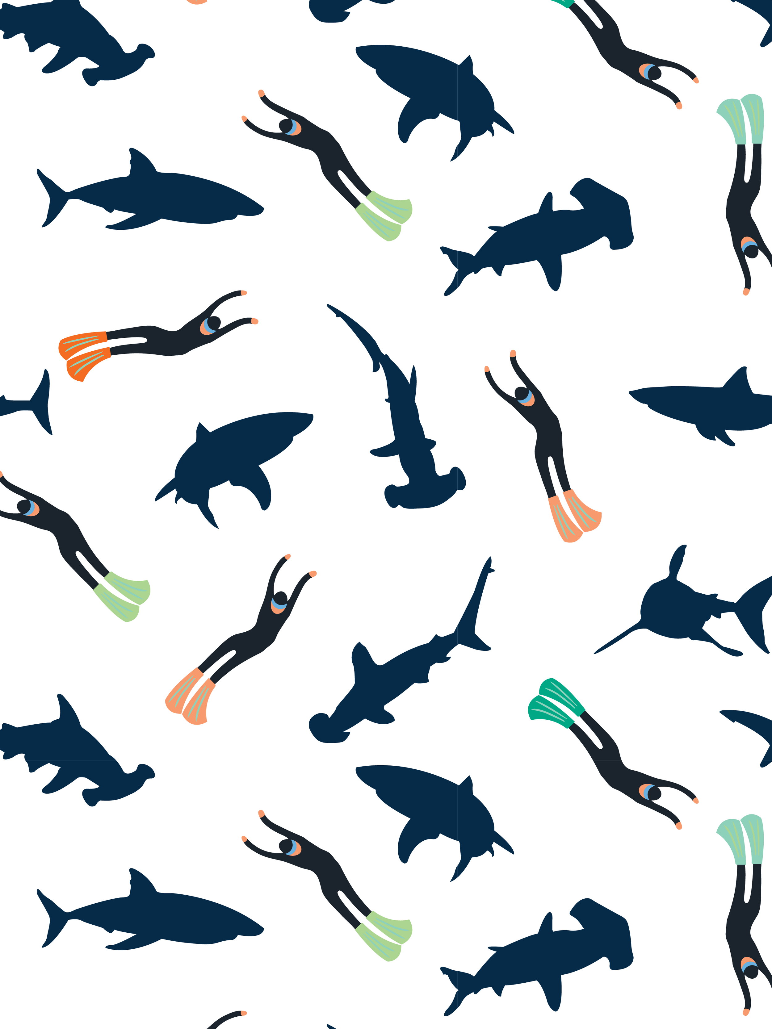 Snorkeler & Shark Pattern