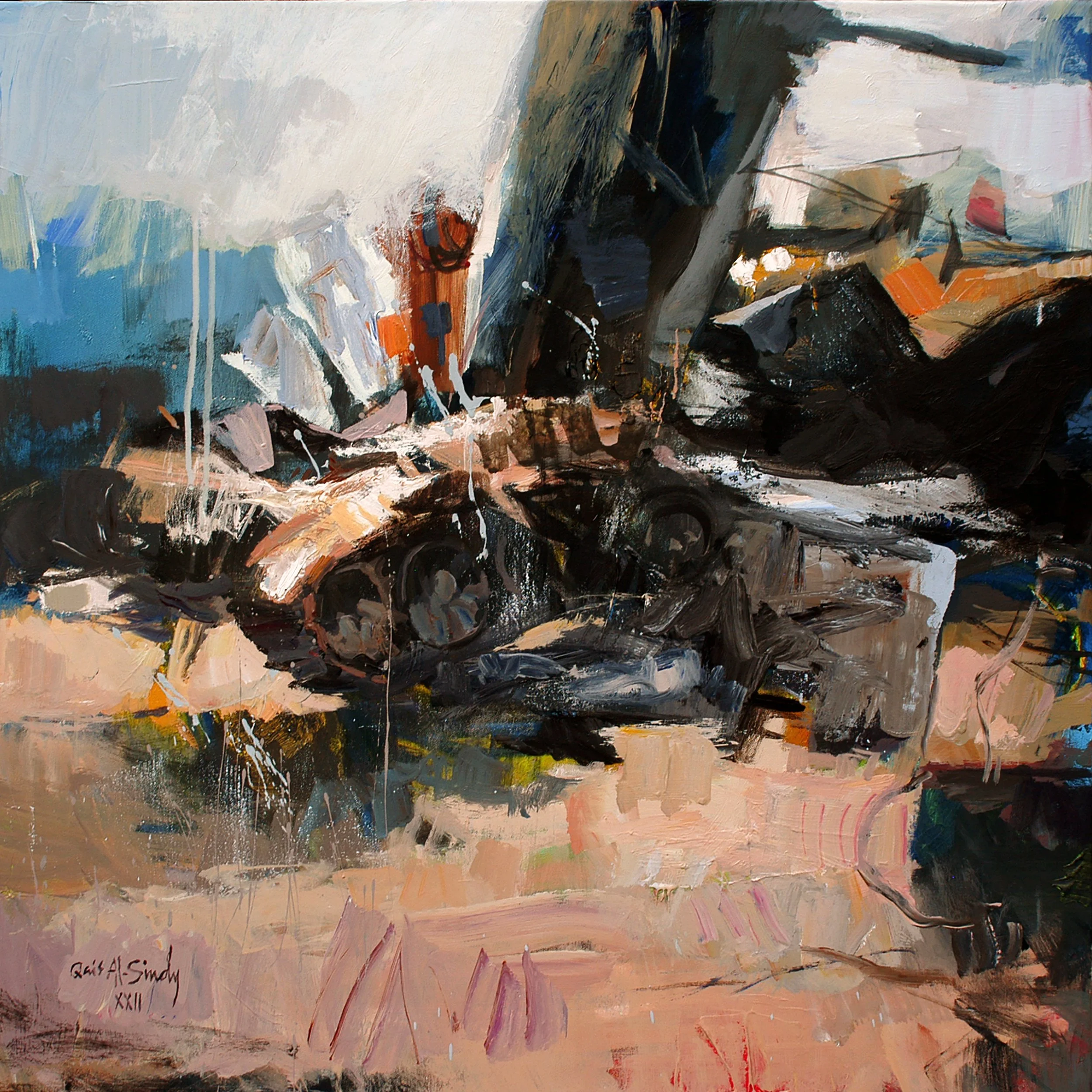 3-Abstract of war's ruin. 30x30 inches. Acrylic on canvas..jpeg