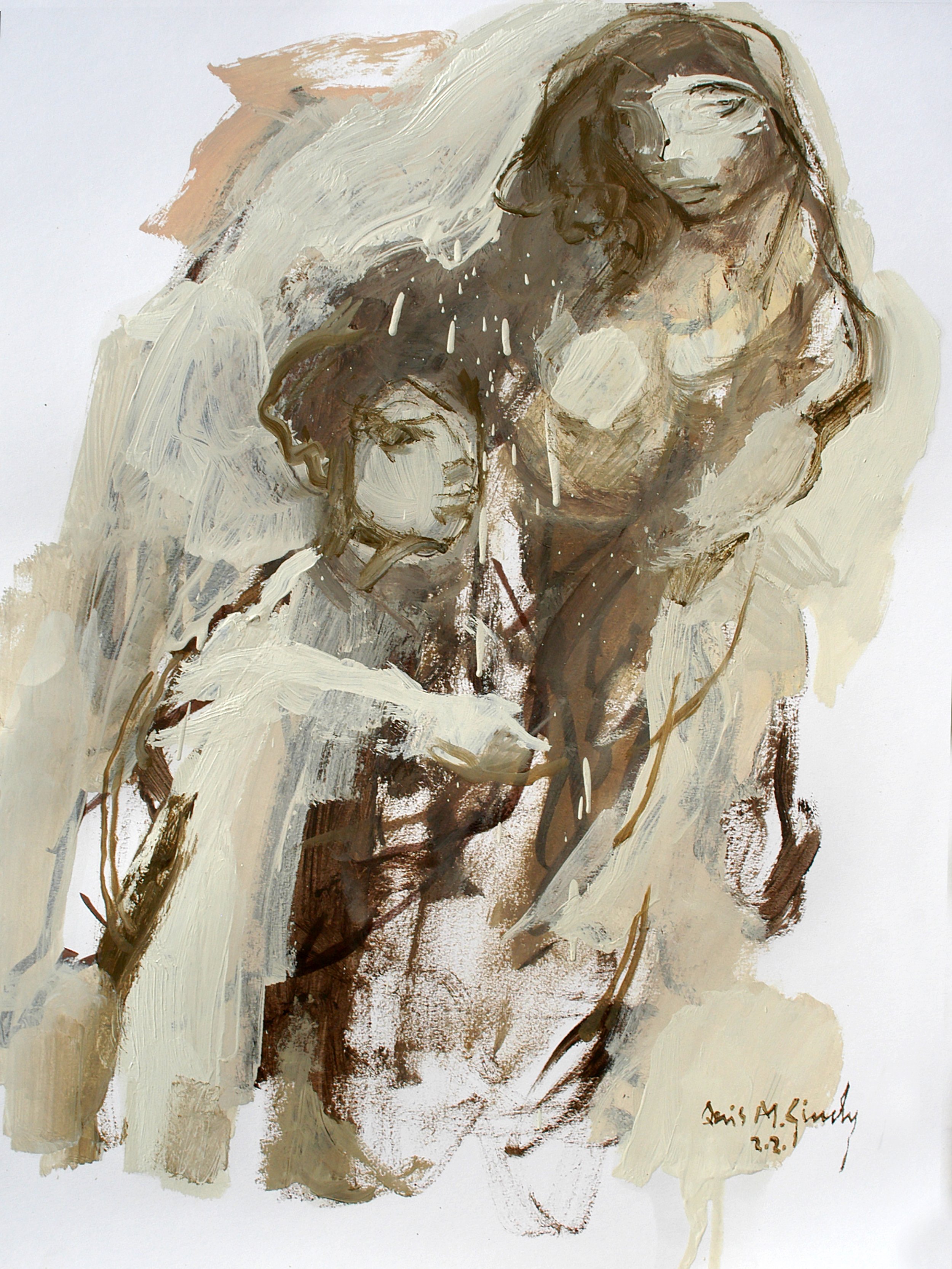 11-Motherhood in Sepia. 18x24 inches. Oil on fine art paper..jpeg