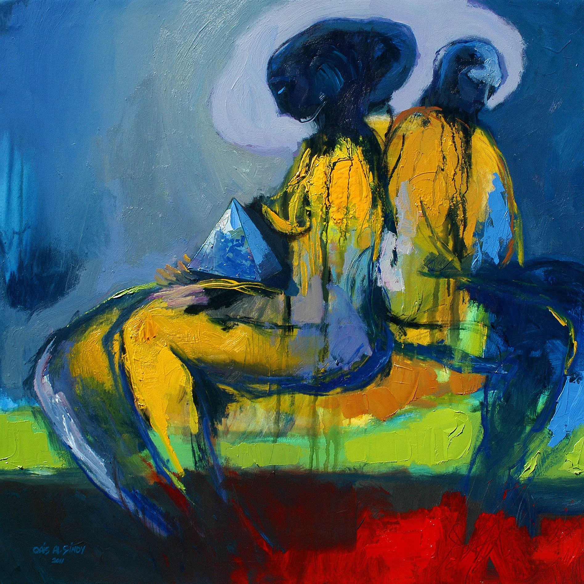 31-The Pyramid Owner. 39X39 inches. Acrylic and Oil on canvas..jpeg