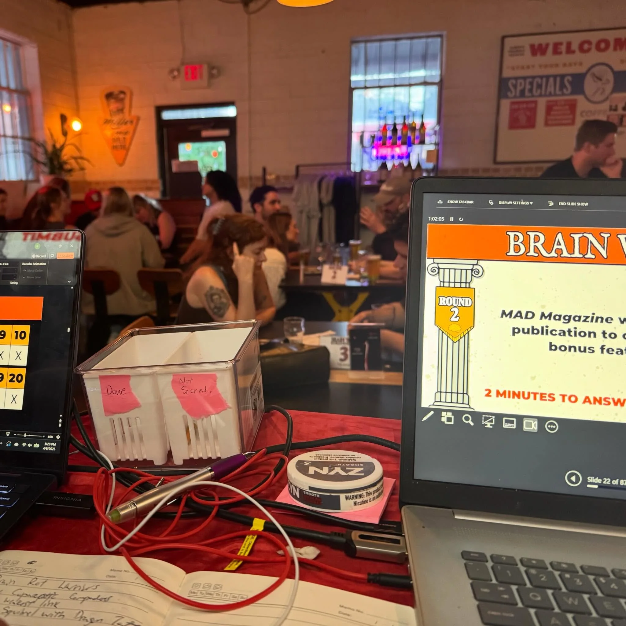 Trivia Thursday @ 7 PM. We pack it out on Thursdays for Brain Wars Trivia with @danceforgrandma. Grab a friend, drop in, and saddle up with a couple of brews for a chance to tickle your brain.