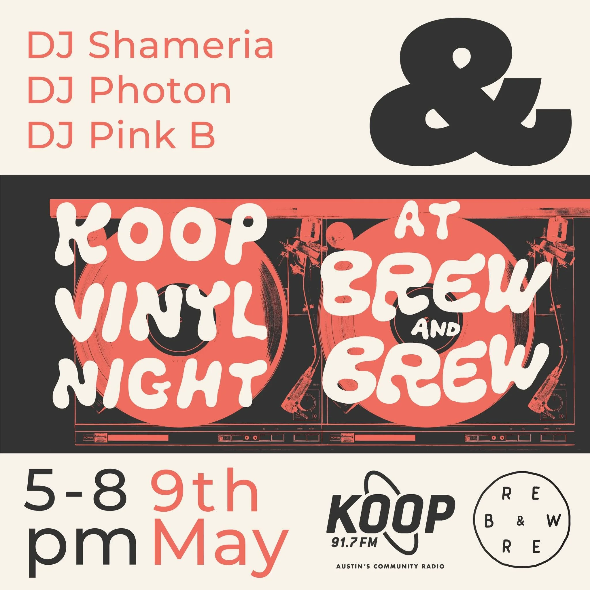 SATURDAY - 5-8 PM - The fine folks from @koopradio are headed back out to @thebrewandbrew for a night of some solid tunes. Swing through, post up for a bit, and catch @ferventheartz @dj.pinkb and DJ Photo .