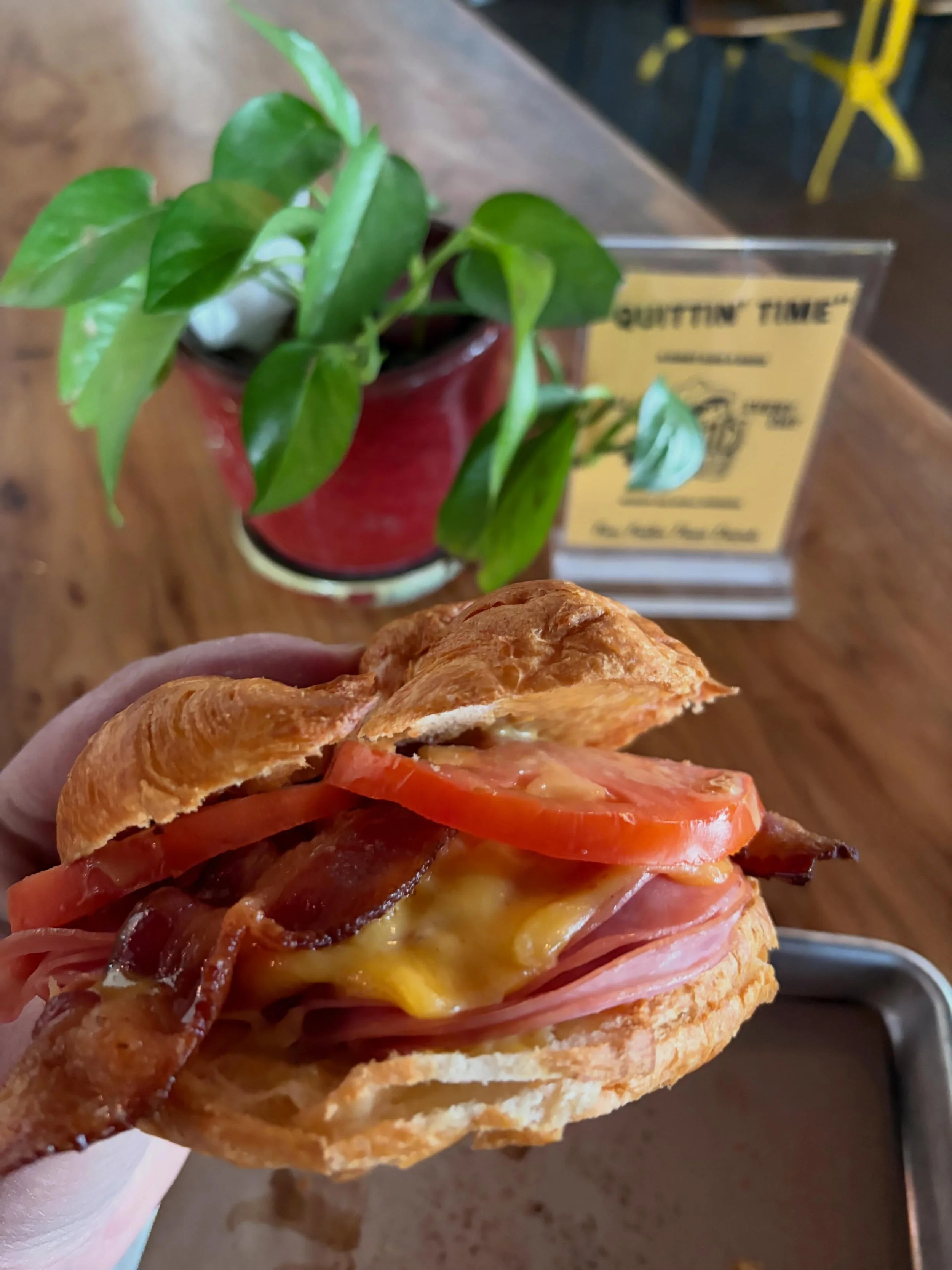 THIS WEEKEND ONLY! Chef is at it again. Hit us up for a Smokehouse Croissant Sandwich. Ham, Gouda, bacon, tomato, and a house-made honey mustard sauce on a croissant. 

Makes a great grab and go for lunch after you pound an SOB with your cold brew.