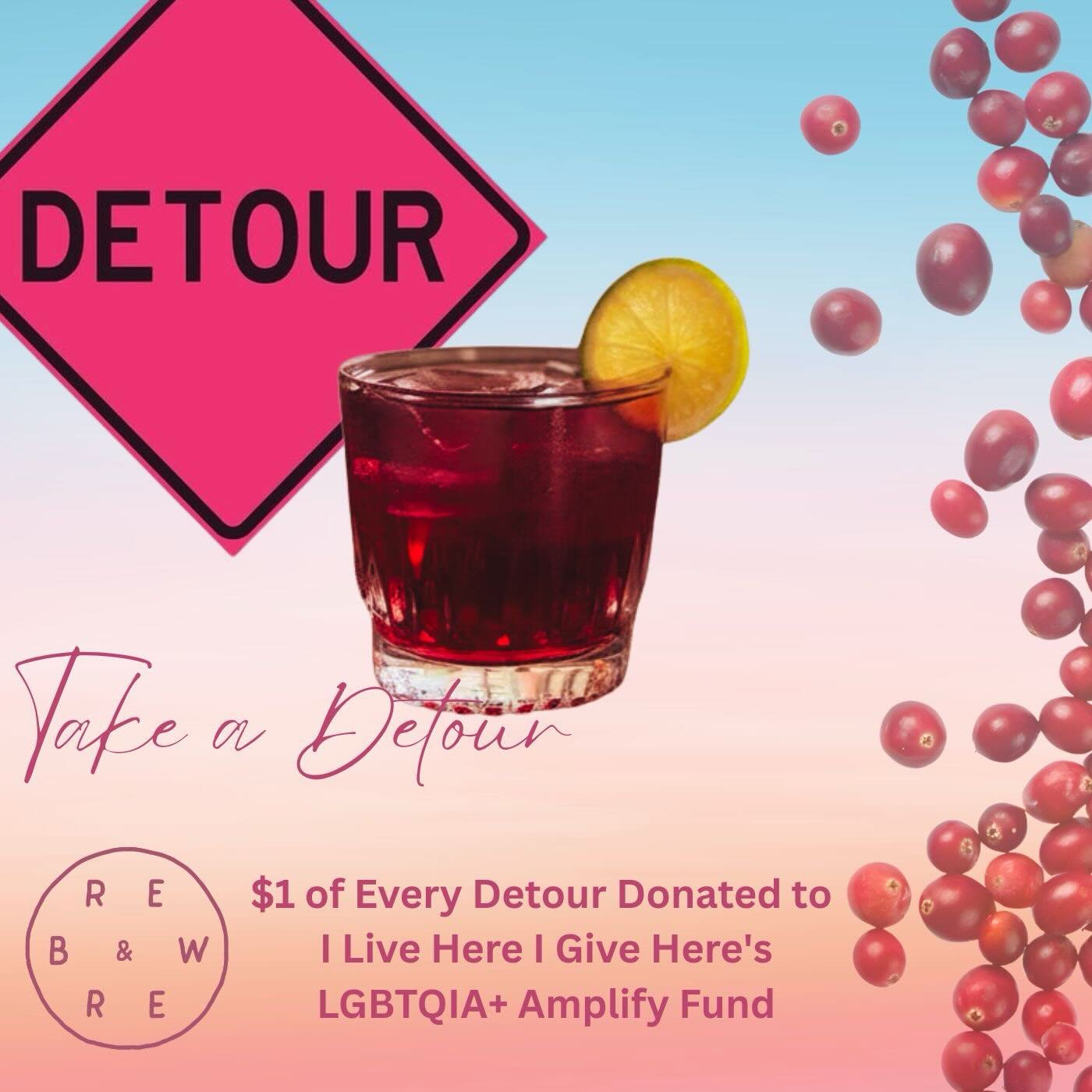 We&rsquo;re honing back to @ilivehereigivehere and their LGBTQIA+ Amplify Fund. Swing in and sip on our Detour Vodka Cran to help the cause. $1 of every drink goes right back.