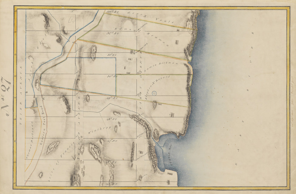  Randel Farm Map no. 27, vol. 1, p. 9, showing 45th to 53rd Streets from Third Avenue to the East River, 1820 