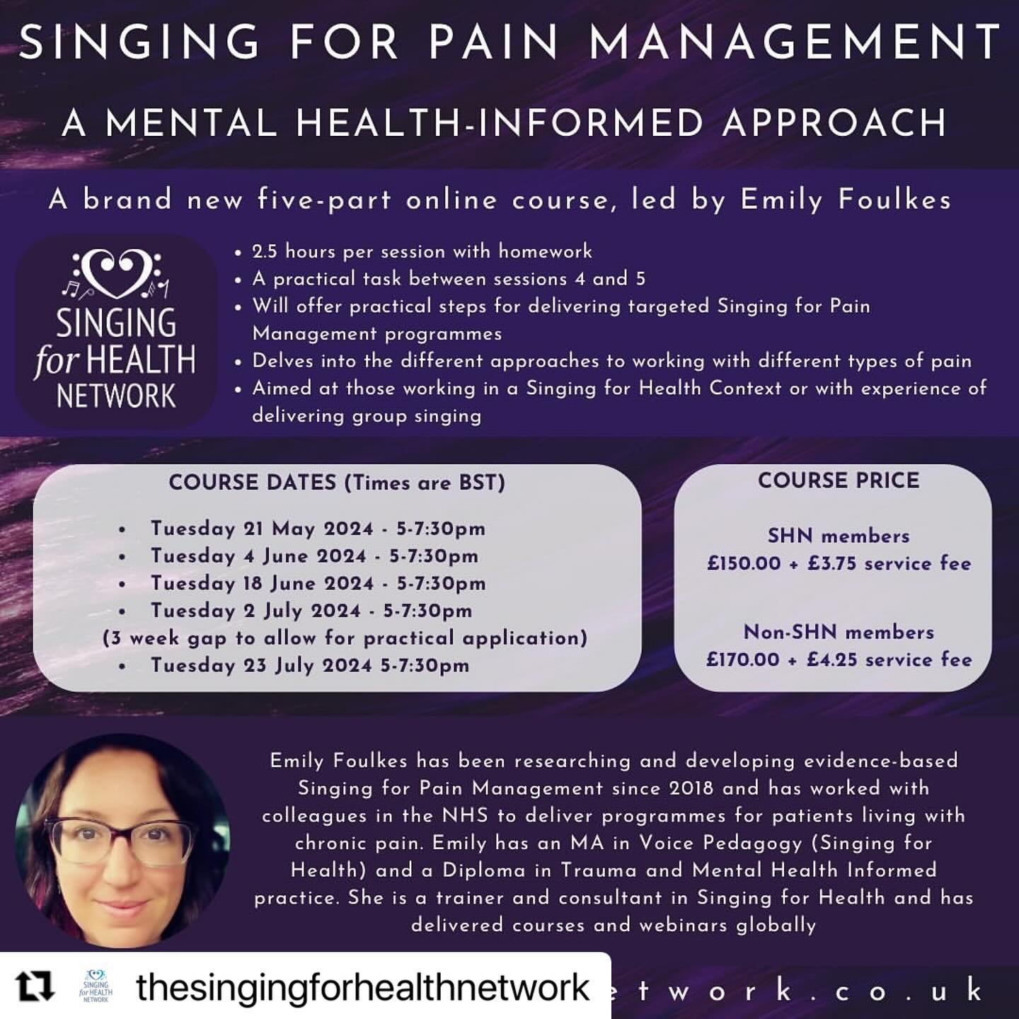 Exciting to see this singing for pain management. I have done Emily&rsquo;s courses on Trauma informed singing, which were fantastic - clear, informative, helpful &amp; well-supported. So I personally highly recommend this! Ruth 🤗
・・・
We are absolut