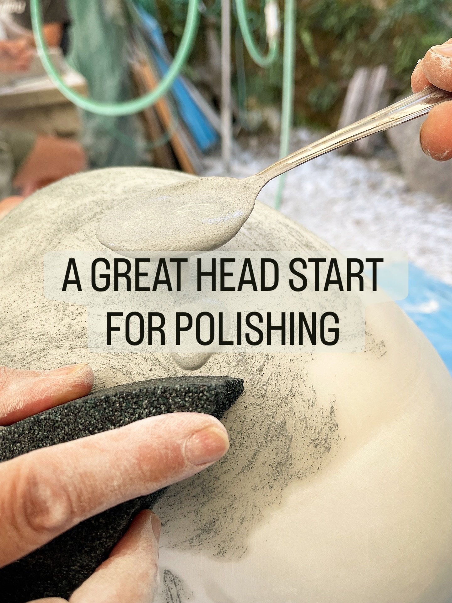 Do you want to know a little polishing secret technique???

Anyone that has polished a stone sculpture knows how tedious and time consuming it can be&hellip;
Starting off with a ready made spoonful of grit makes it easier and faster!! 😊

We use piec