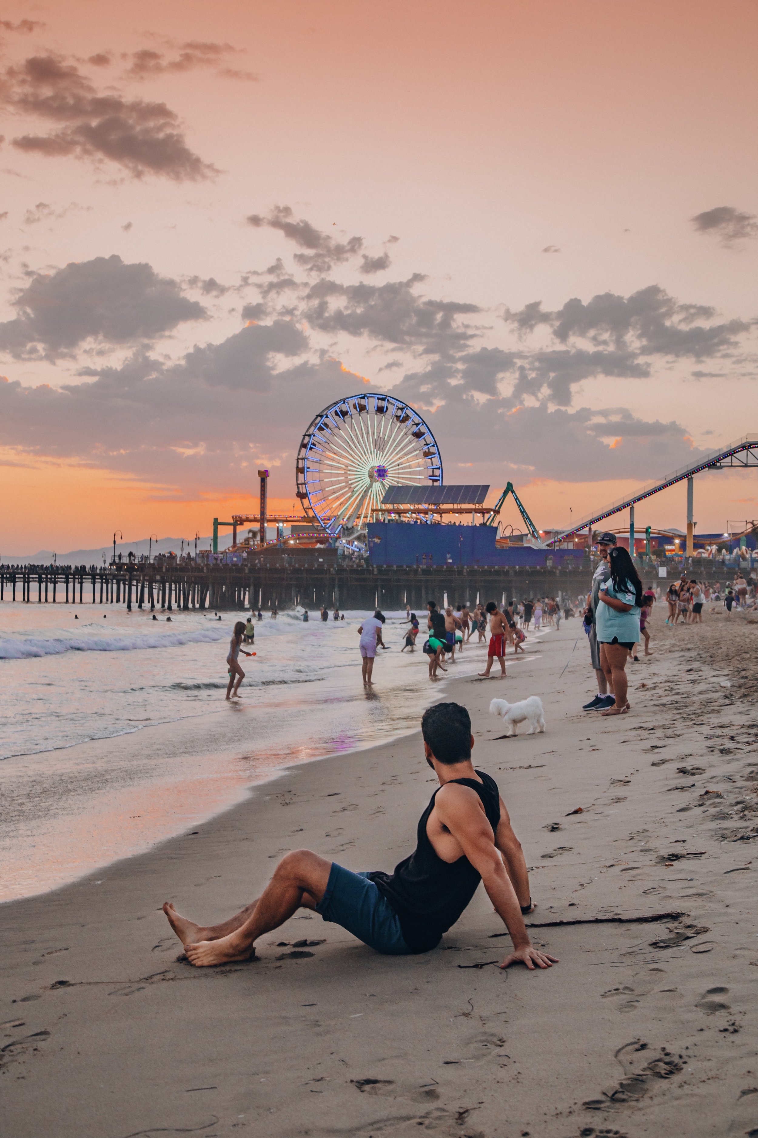 The famous Santa Monica Pier at sunset is such a vibrant place.