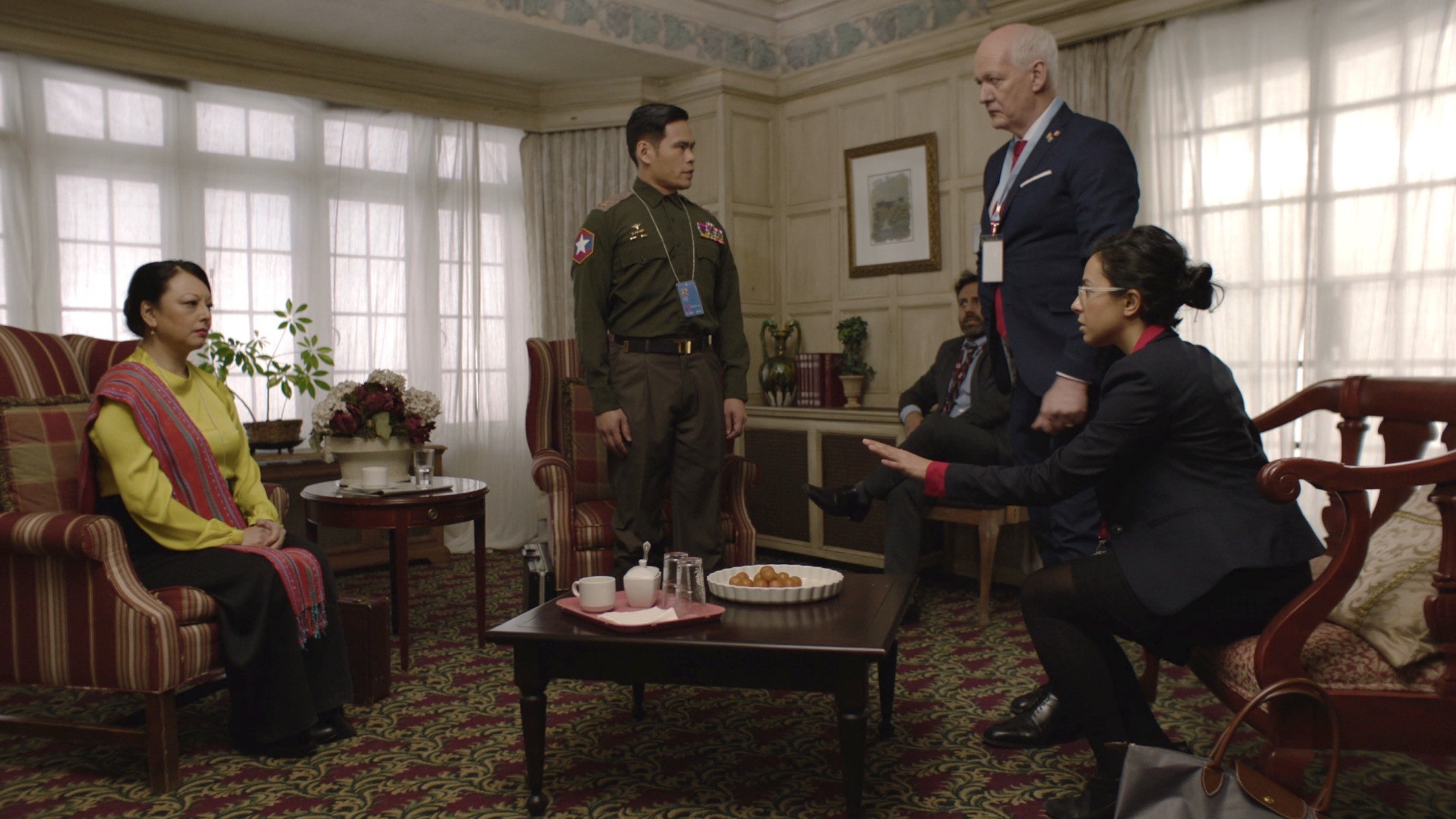A scene from The Mission , in which the Canadian delegation meets with representatives from Myanmar. 
