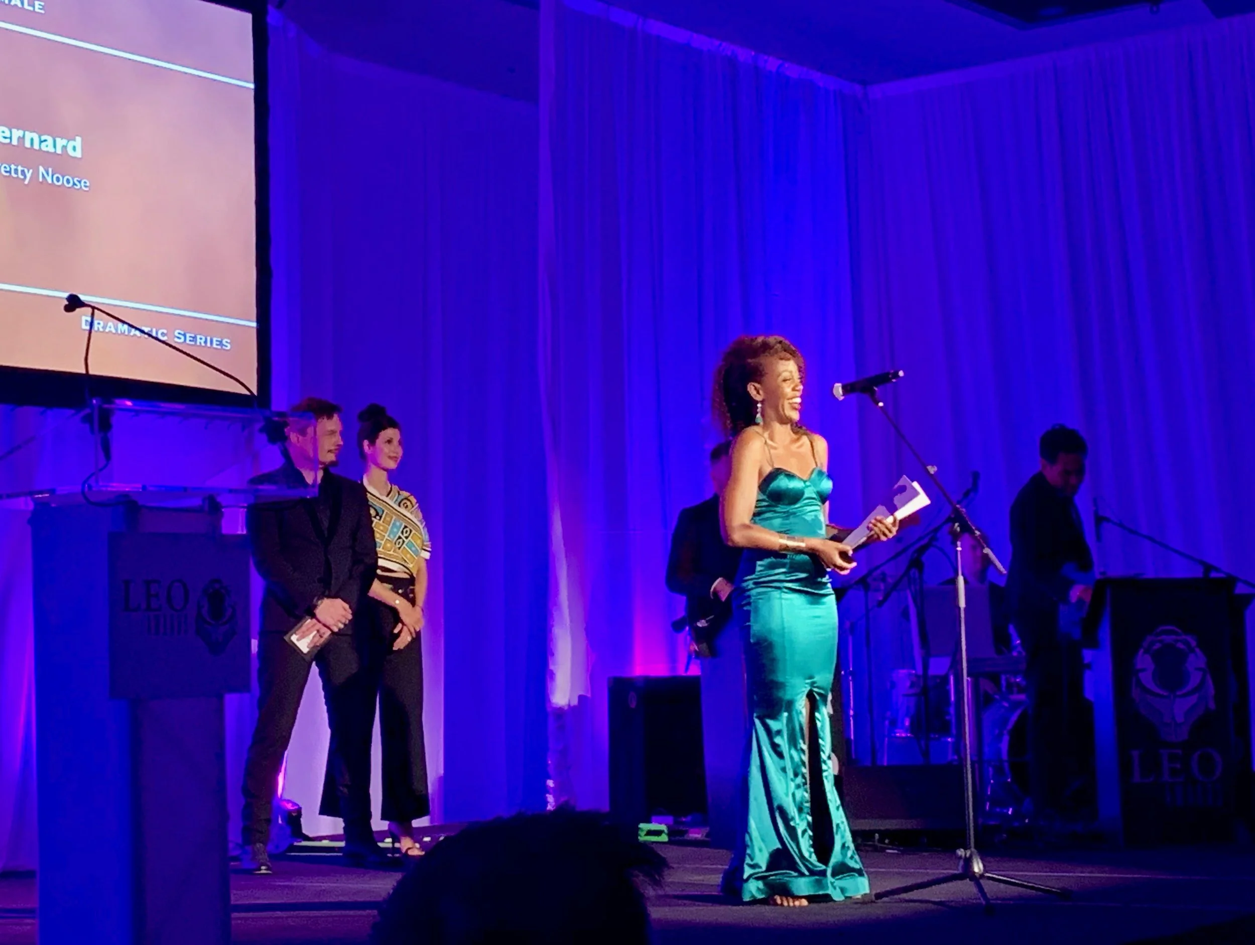 Rukiya Bernard accepts her Leo Award. Photo by Sabrina Furminger