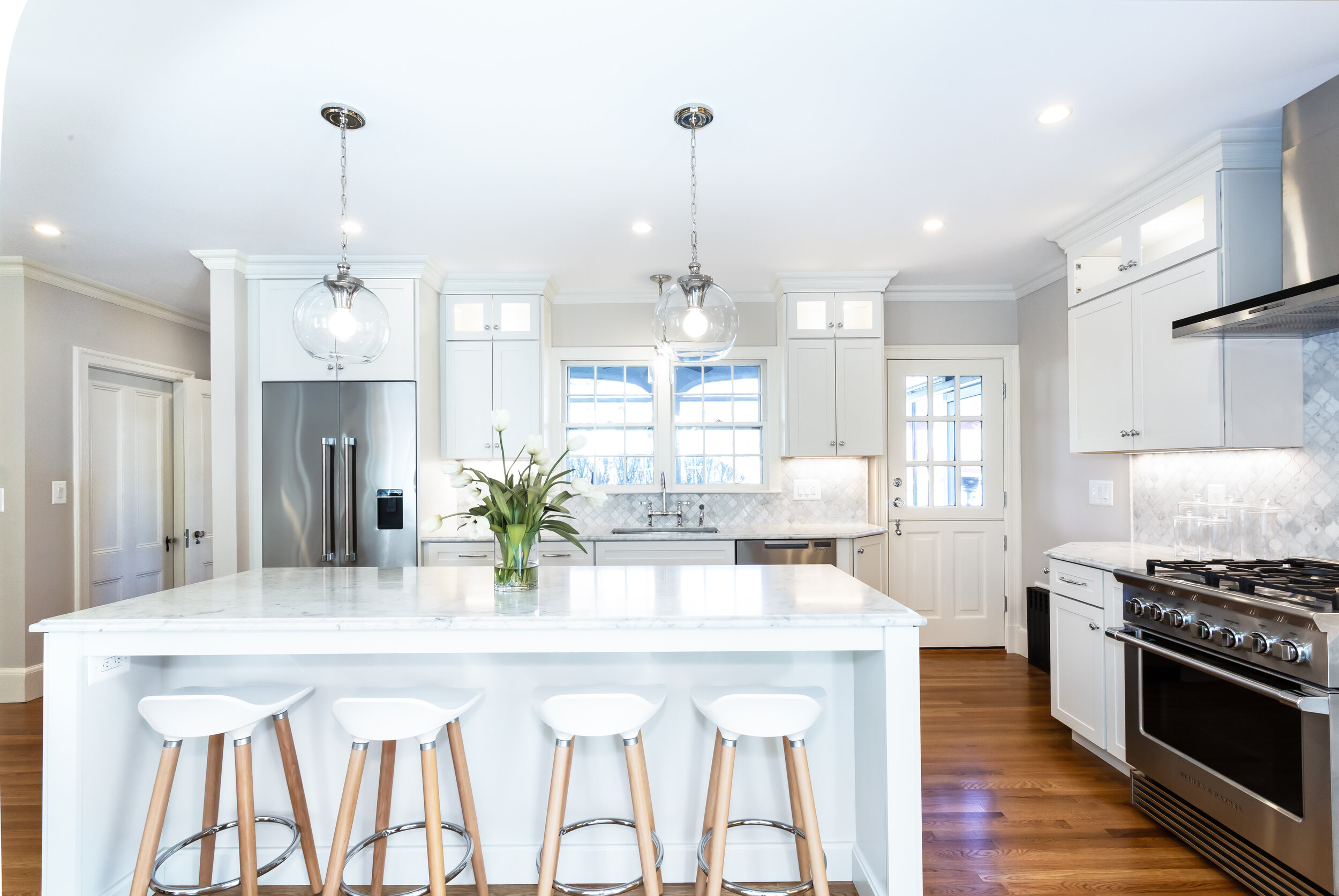  Complete gut renovation of kitchen and dining room.  Redesigned as large eat in kitchen and mudroom.  Renovation of existing bathroom. Entire exterior of home was restored and painted. 