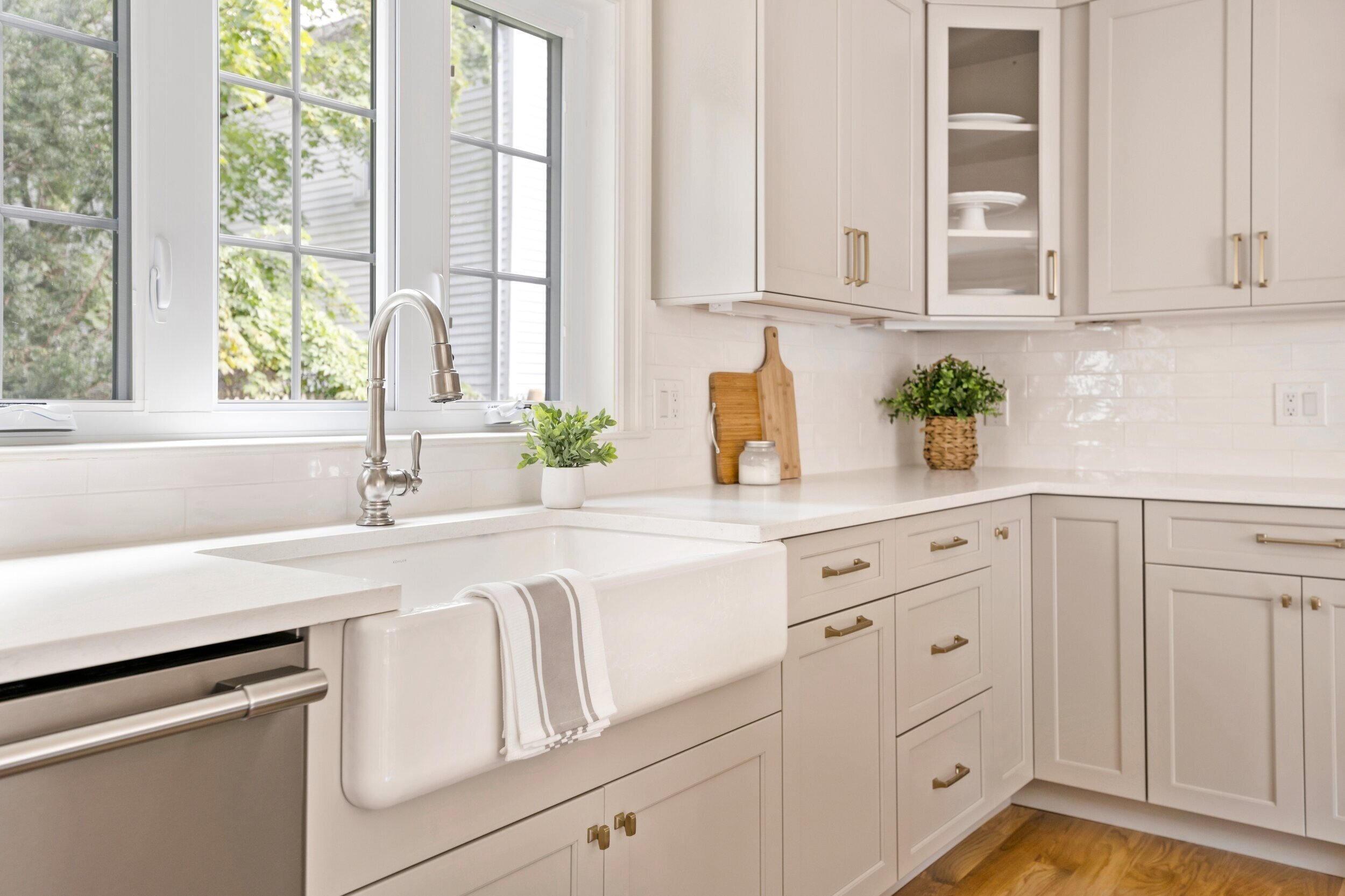 The original home on this property was built in 1890. We completely renovated it, down to the studs. The roof was taken off and a full second floor added. Some elements of the original home remain, such as the front staircase and basement walls.