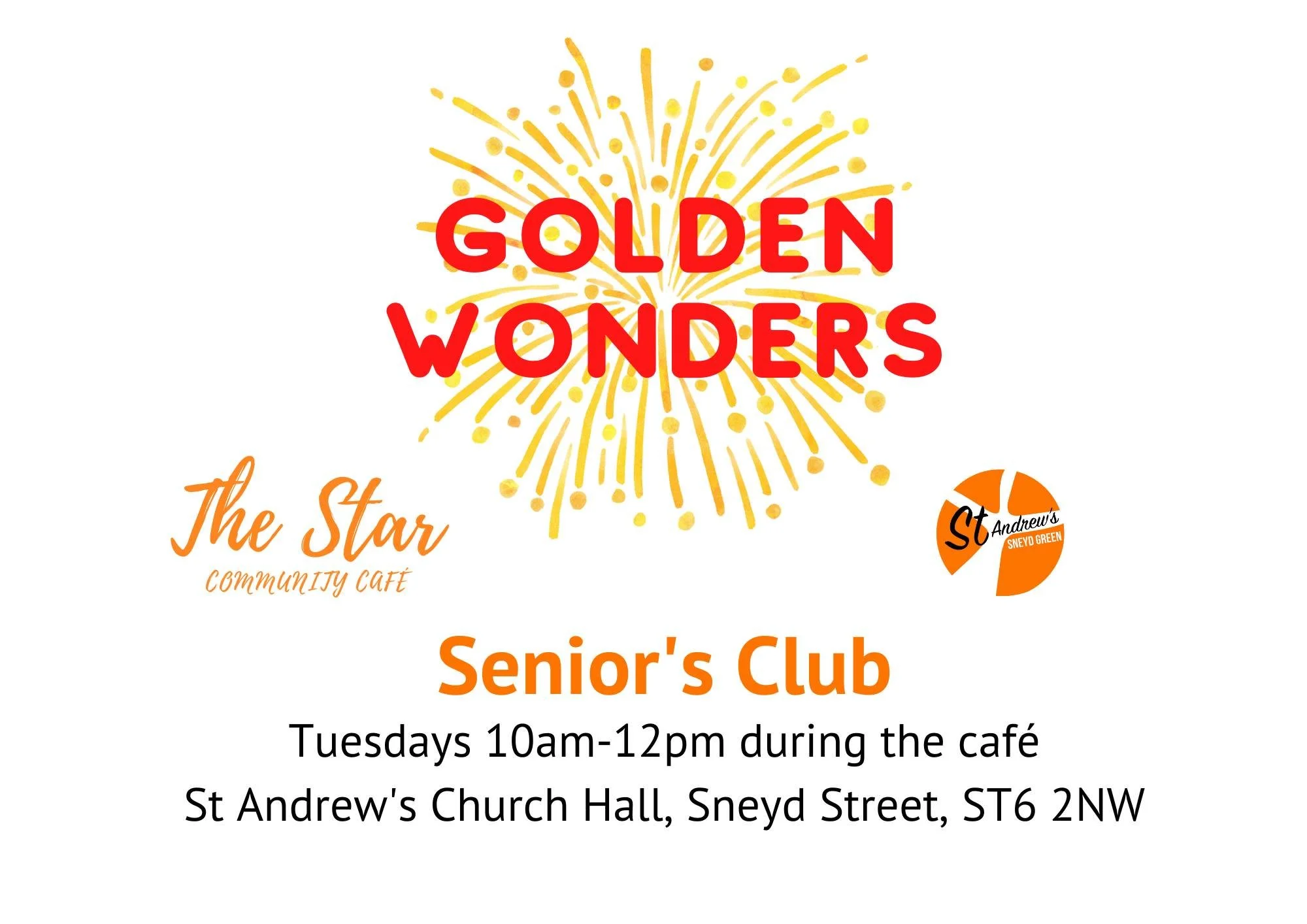 On Tuesdays The Star Caf&eacute; hosts Golden Wonders, our club for seniors. A chance to meet up and chat, take part in quizzes, and enjoy a drink and snack from the caf&eacute; - or maybe treat yourself to a piece of cake? All welcome!