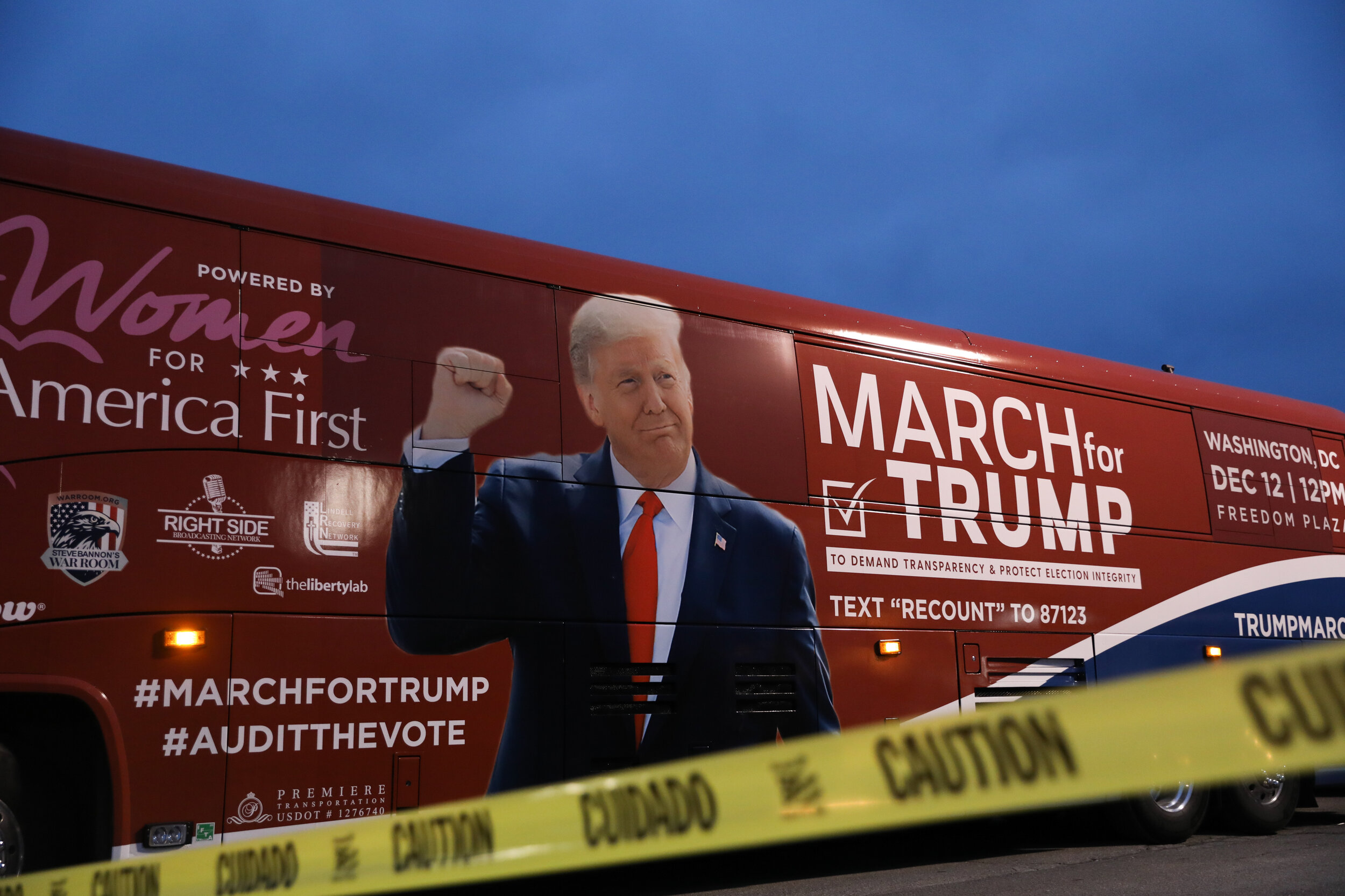  Grassroots supporters of President Donald J. Trump and conservative leaders gather in Macomb County, Michigan on December 8, 2020 to show their support for U.S. President Donald Trump. As part of a two week bus tour to rally support for the Presiden