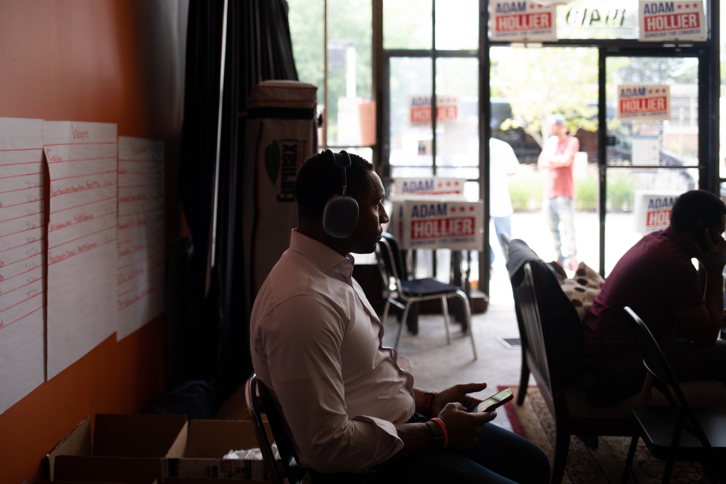  Michigan Senator Adam Hollier makes phone calls to voters the day before the Michigan primary at his campaign office in Detroit, Michigan, U.S., August 1, 2022.  Emily Elconin for The New York Times 