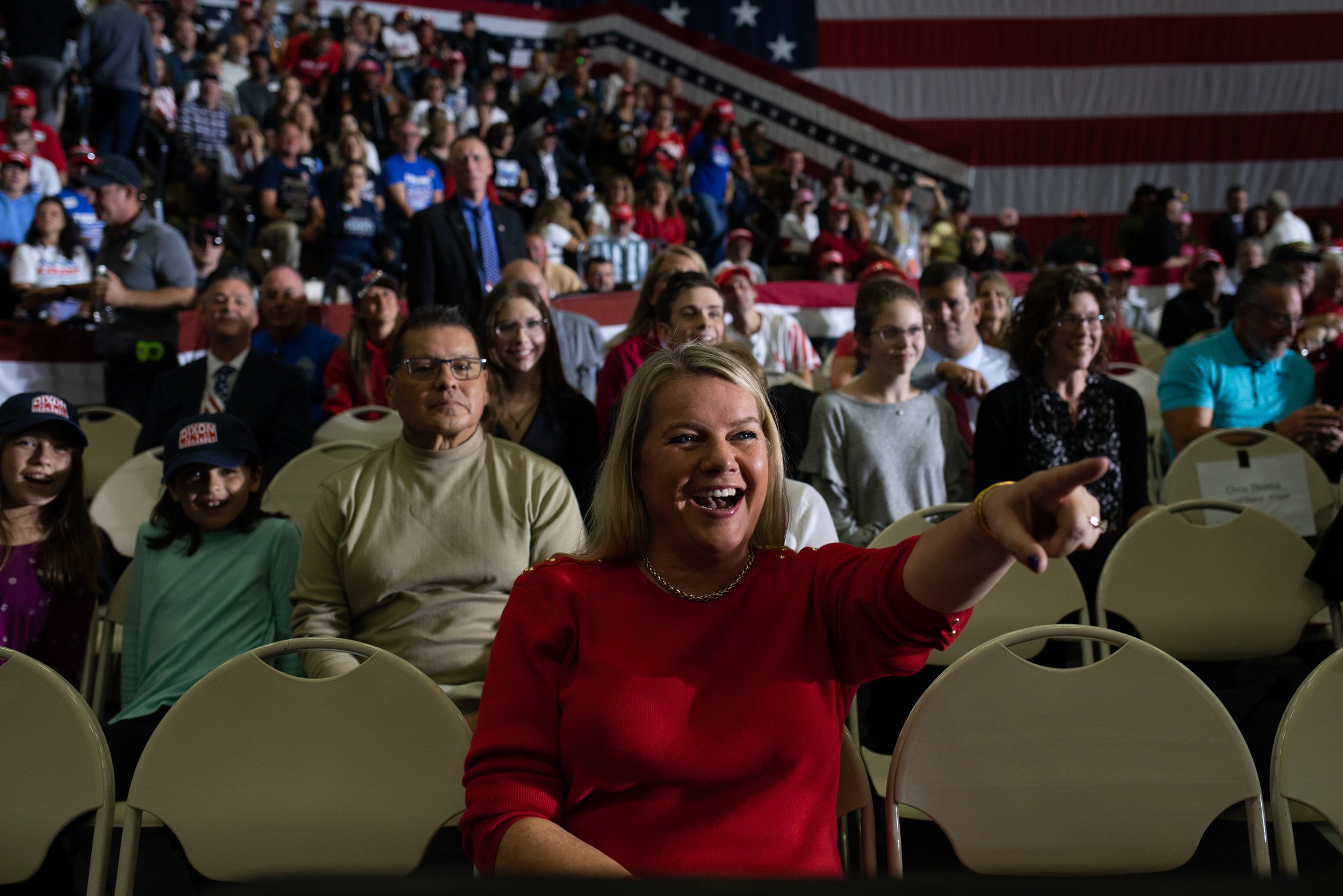  WARREN, MI - OCTOBER 01: Co-Chair of the Michigan Republican Party Meshawn Maddock waves to an attendee during a Save America rally on October 1, 2022 in Warren, Michigan. Trump has endorsed Republican gubernatorial candidate Tudor Dixon, Secretary 