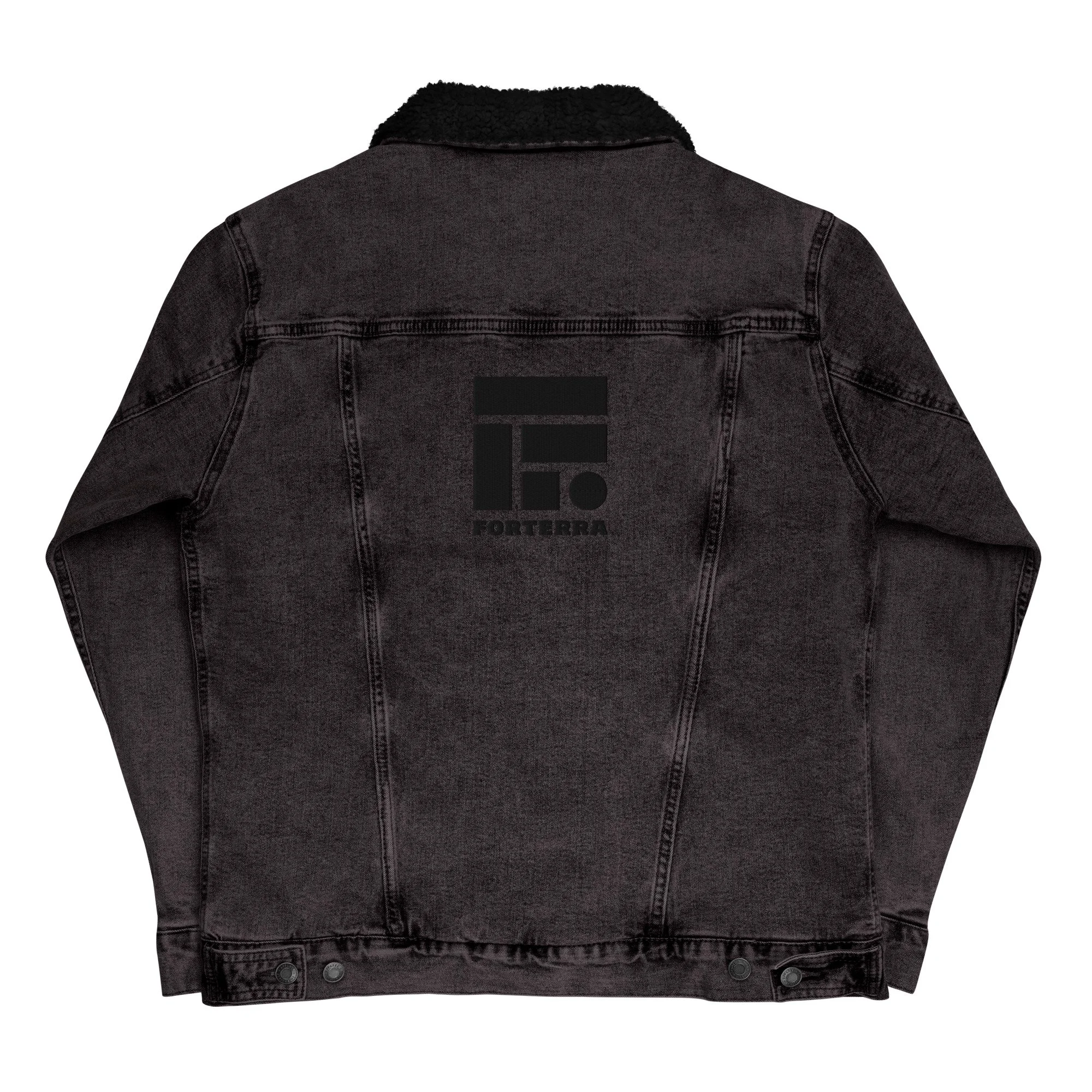 FORTERRA Unisex Denim Sherpa Jacket - Back Black on Black Logo 
