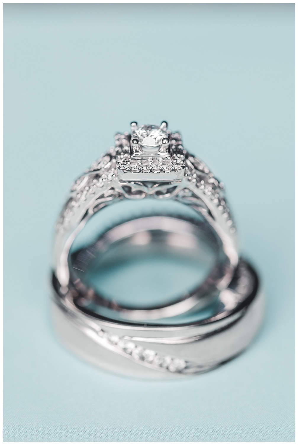 wedding and engagement rings blue