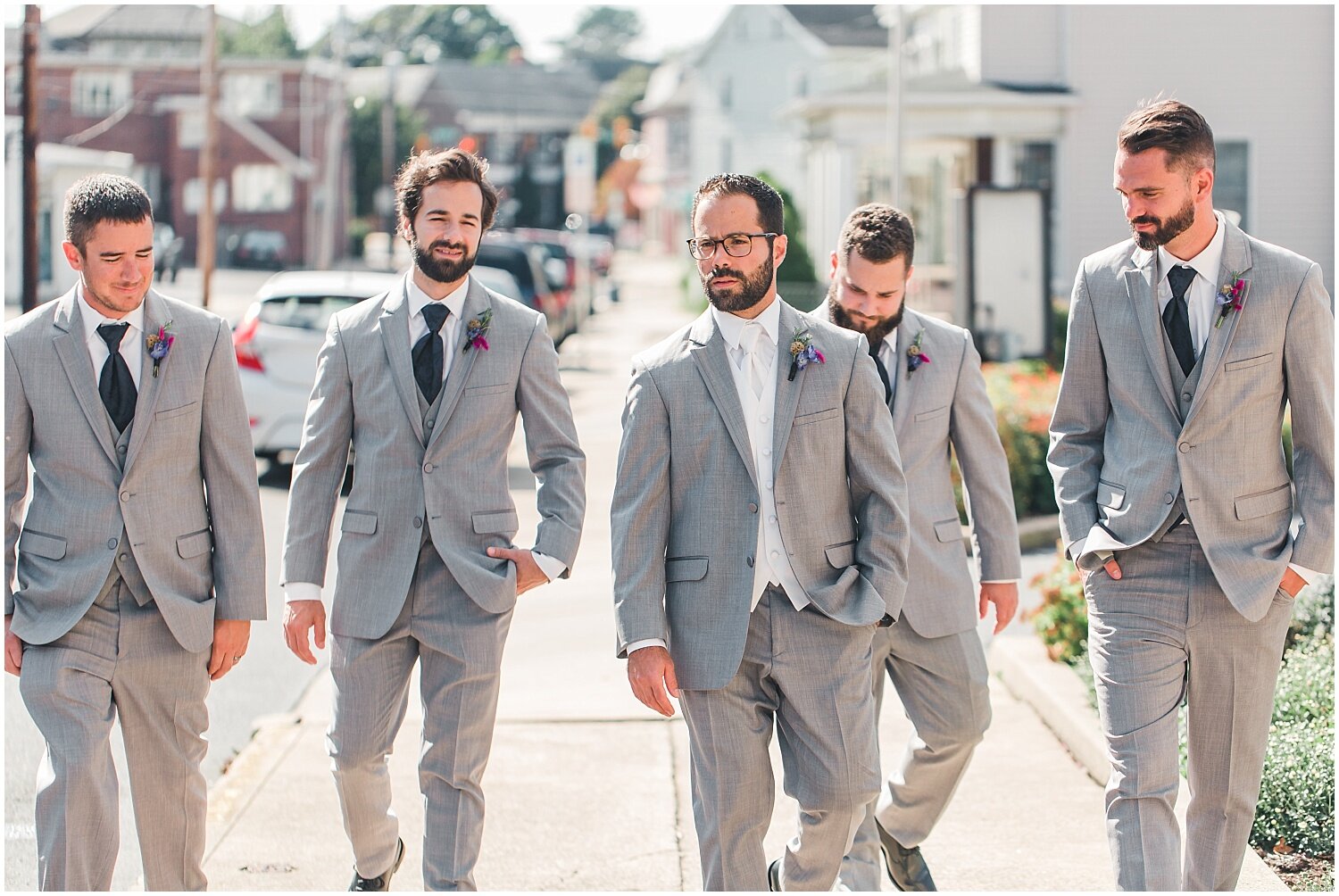 Lancaster PA fall wedding, groomsmen and groom walking