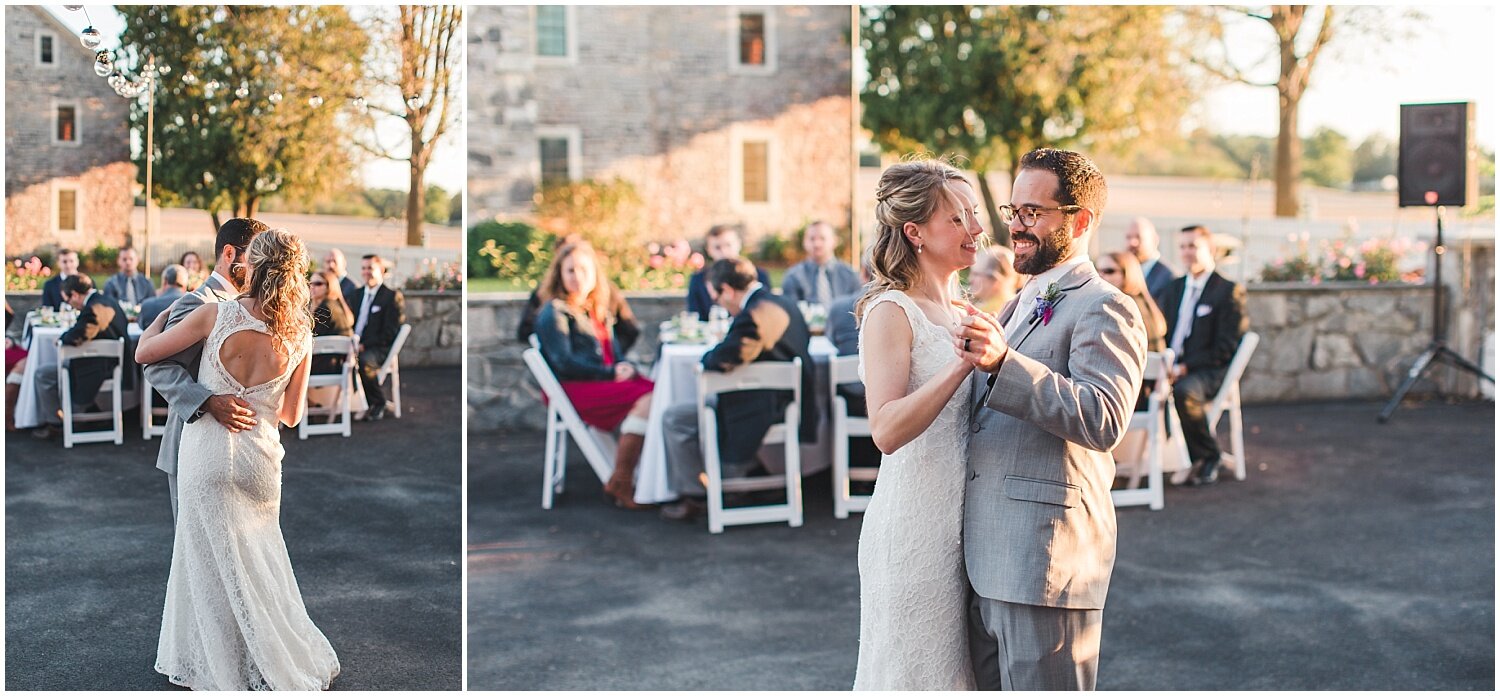 Lancaster PA fall wedding, outdoor reception, bride and groom first dance