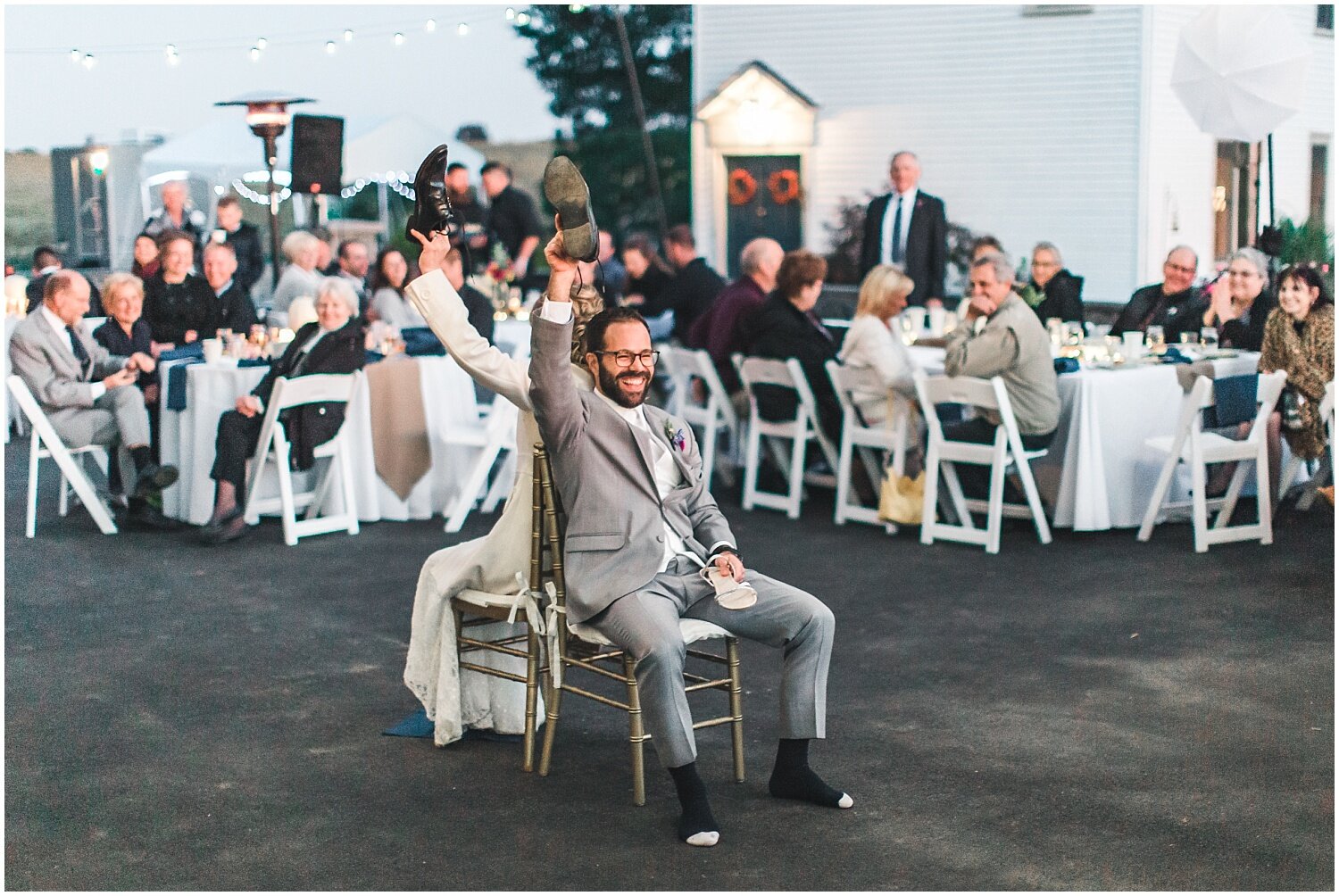 Lancaster PA fall wedding, bride and groom shoe game, outdoor reception