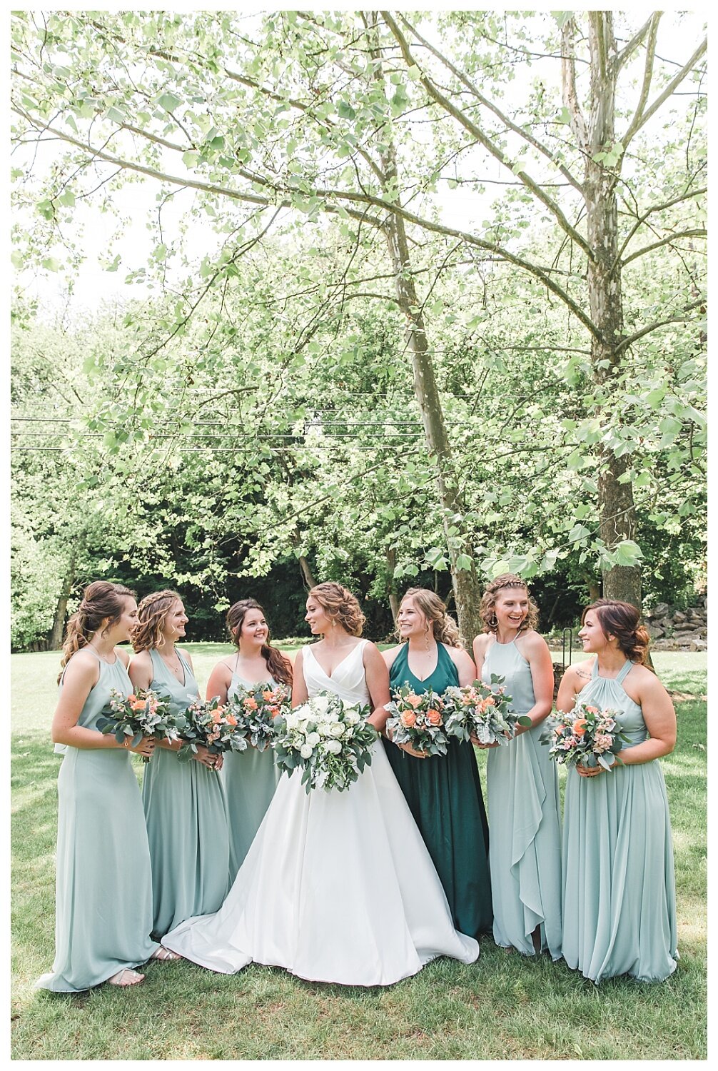 Mill at Manor Falls, Lancaster PA, summer wedding, bridesmaids, flowers, sage green