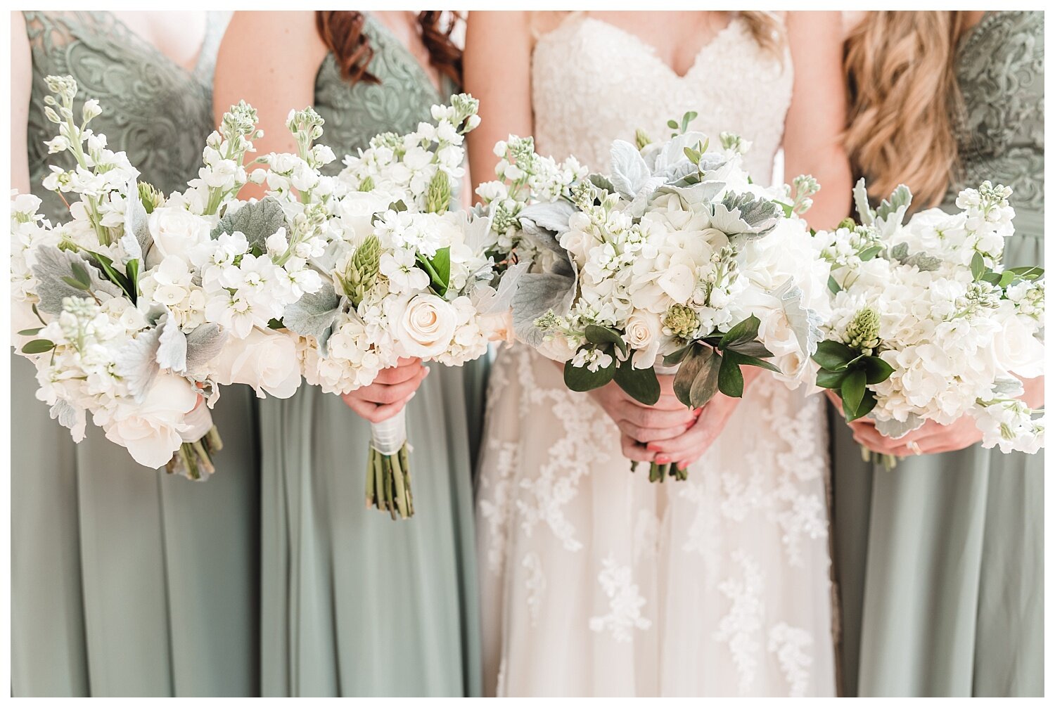 Lancaster, PA wedding, bridesmaids, green, sage, bouquet