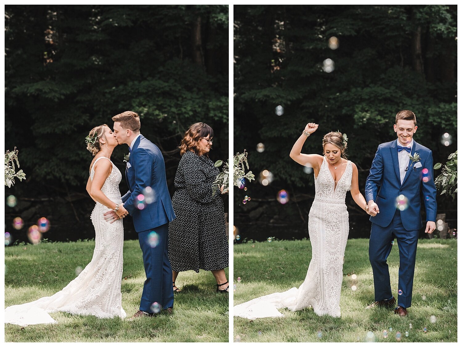The Mill at Manor Falls wedding, Millersville, PA, outdoor ceremony, bubbles