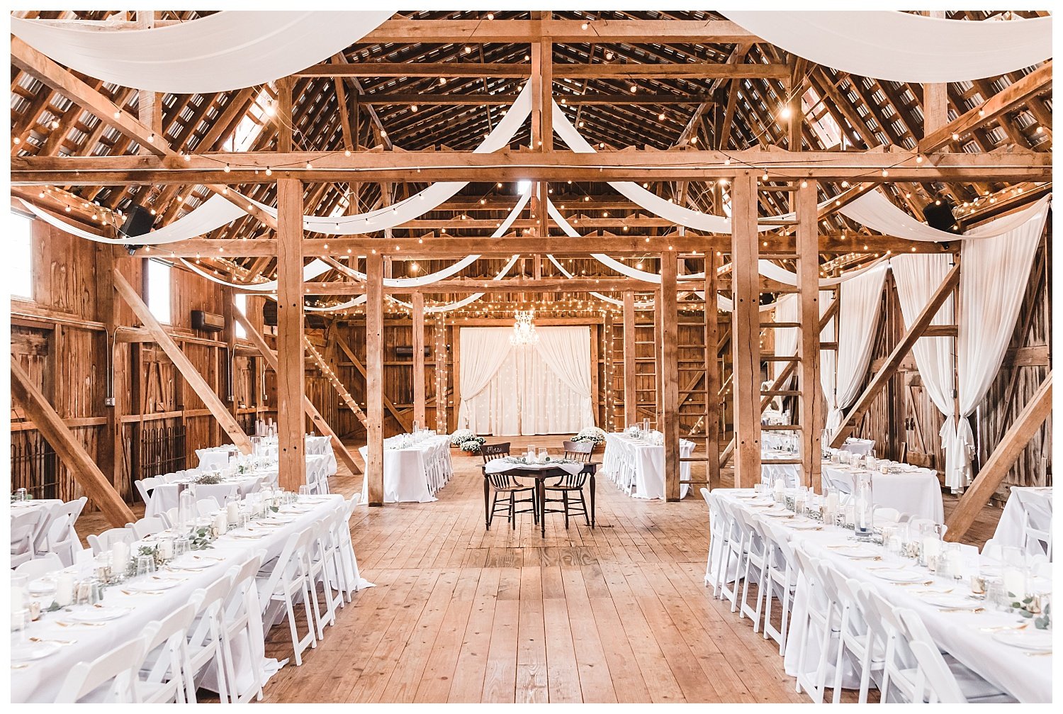 Springside Barn wedding, reception barn, twinkle lights