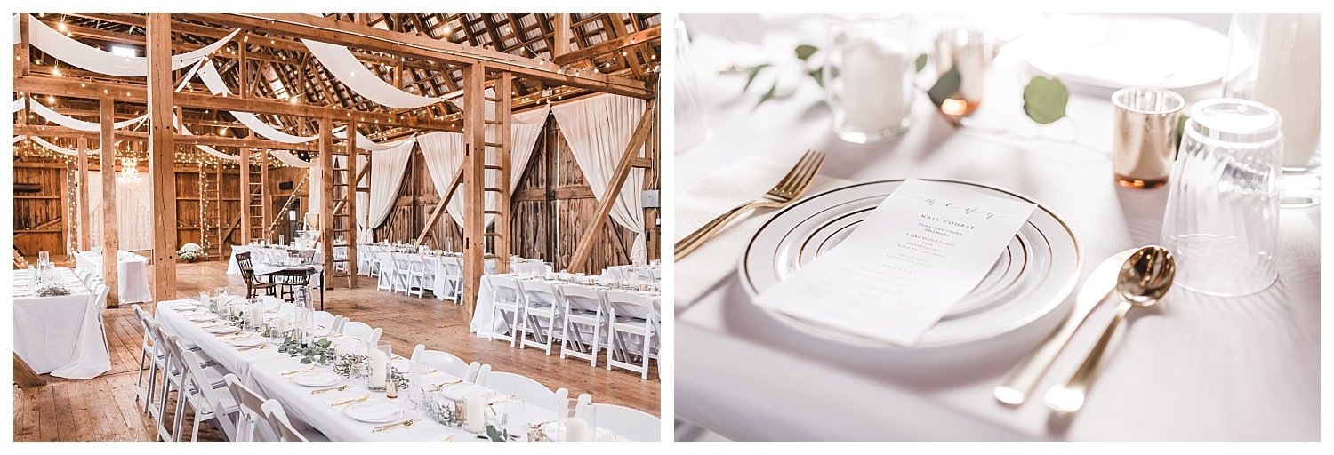 Springside Barn wedding, barn reception, white gold green