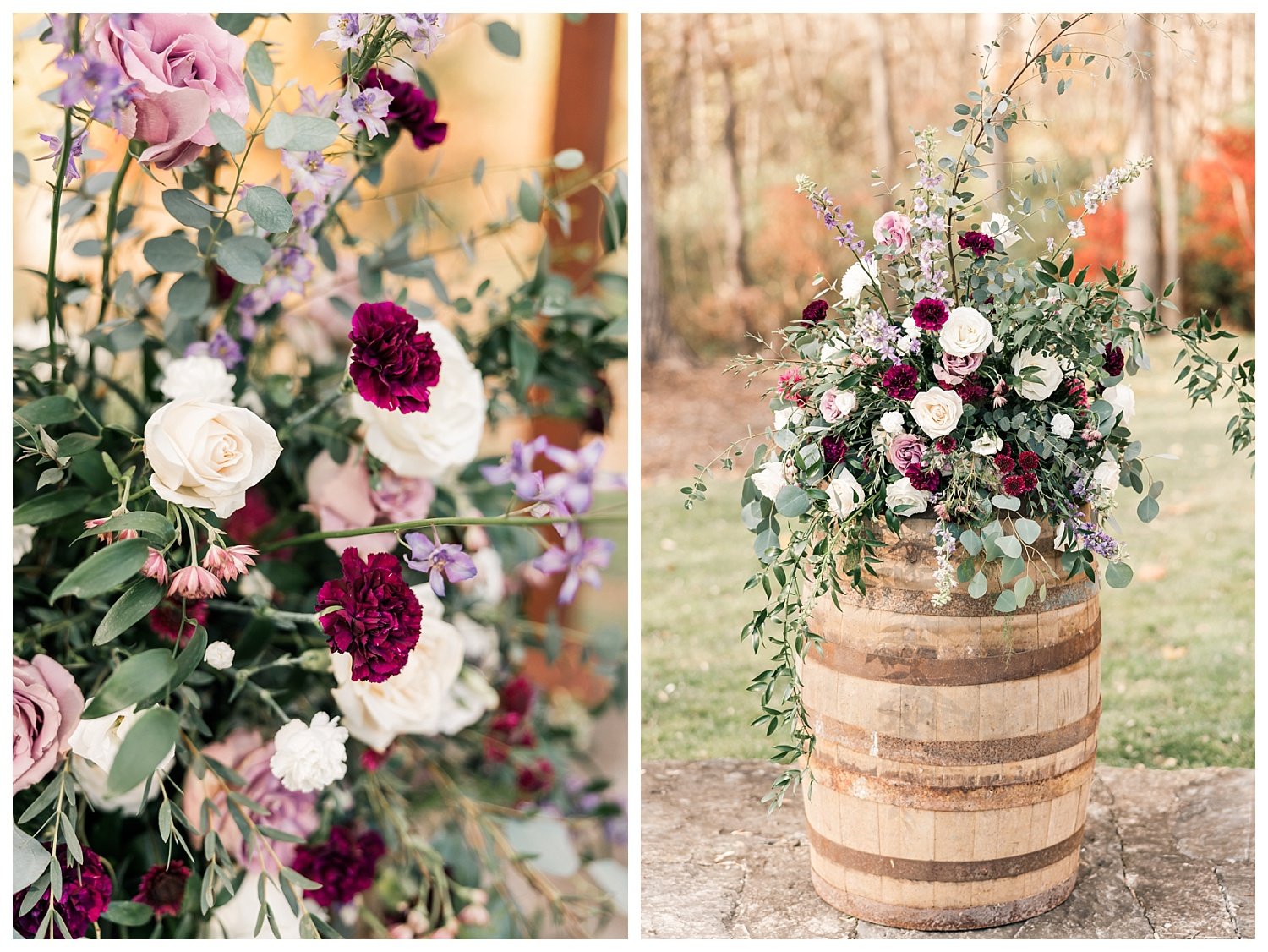 the mill at manor falls wedding, millersville, pa, outdoor ceremony, barrel flowers