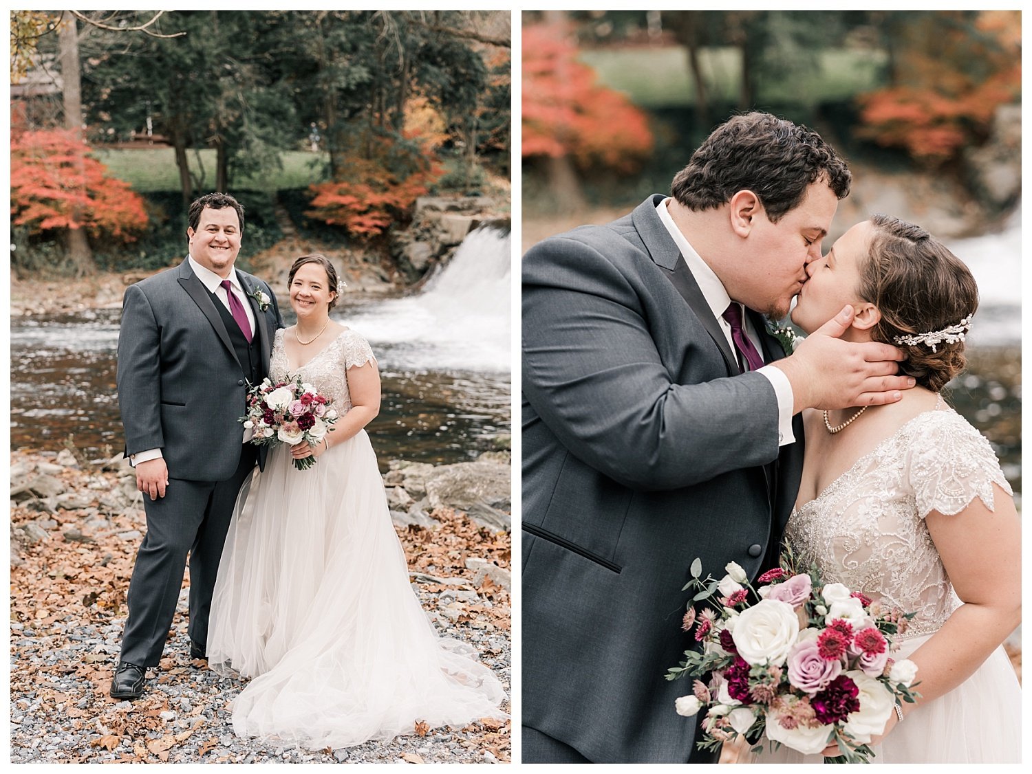 the mill at manor falls wedding, millersville, pa, bride and groom portraits, waterfall